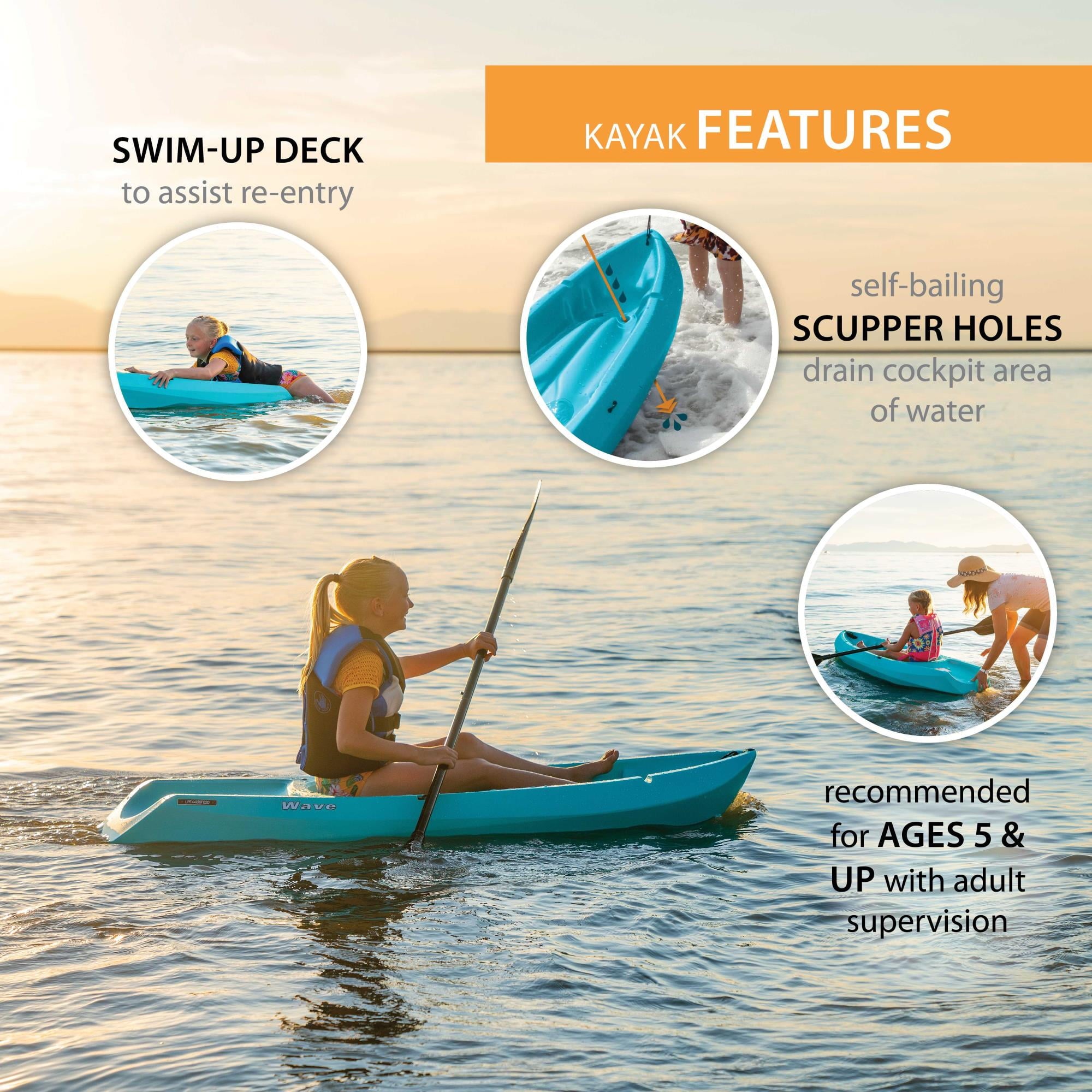 Lifetime Wave 6 ft Youth Sit-On-Top Kayak with Paddle, Fire Red (91401)