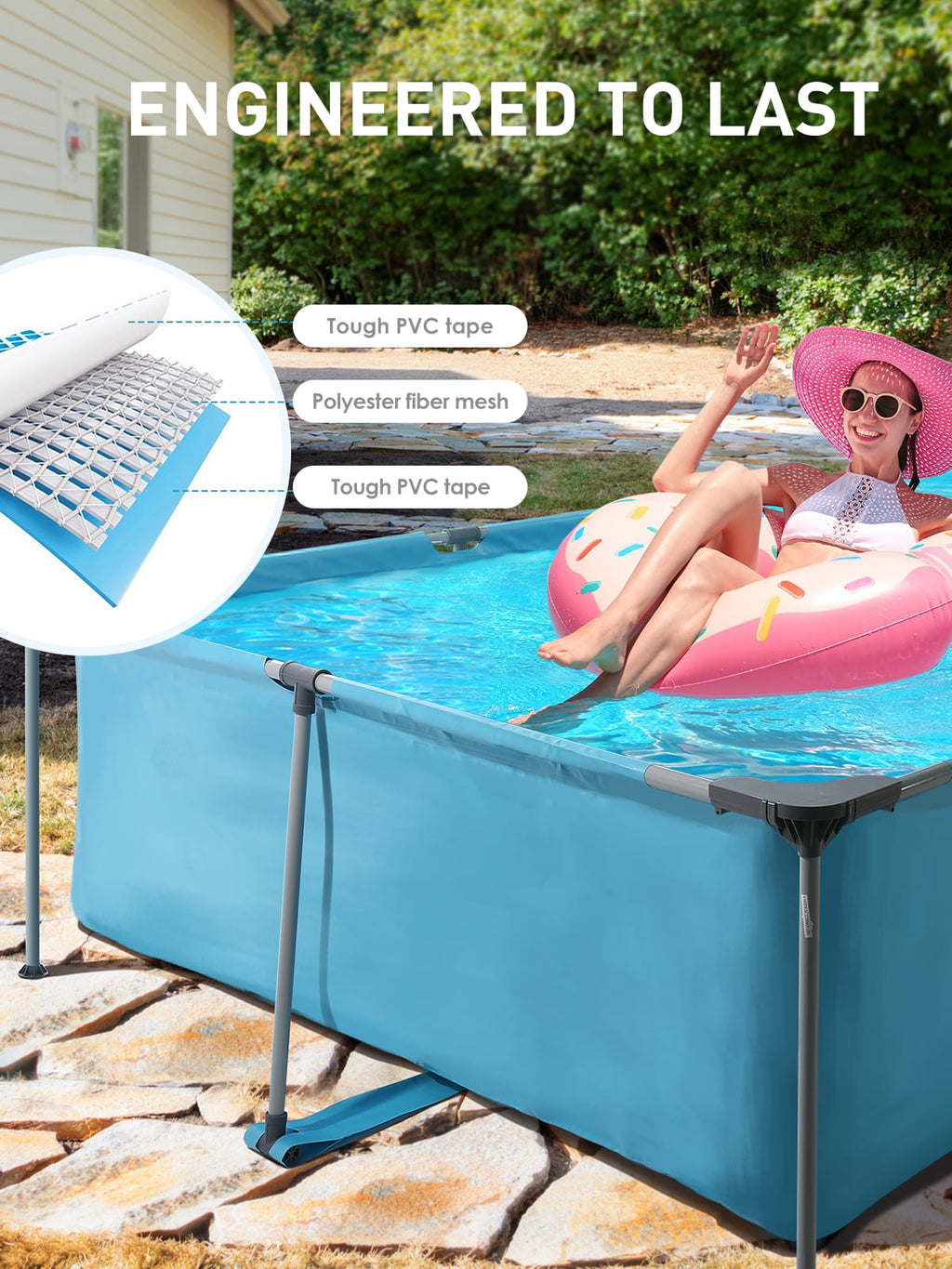 Naipo 15FT Rectangular Frame Swimming Pool Metal Outdoor Backyard Above Ground Pool Family Adults Splash