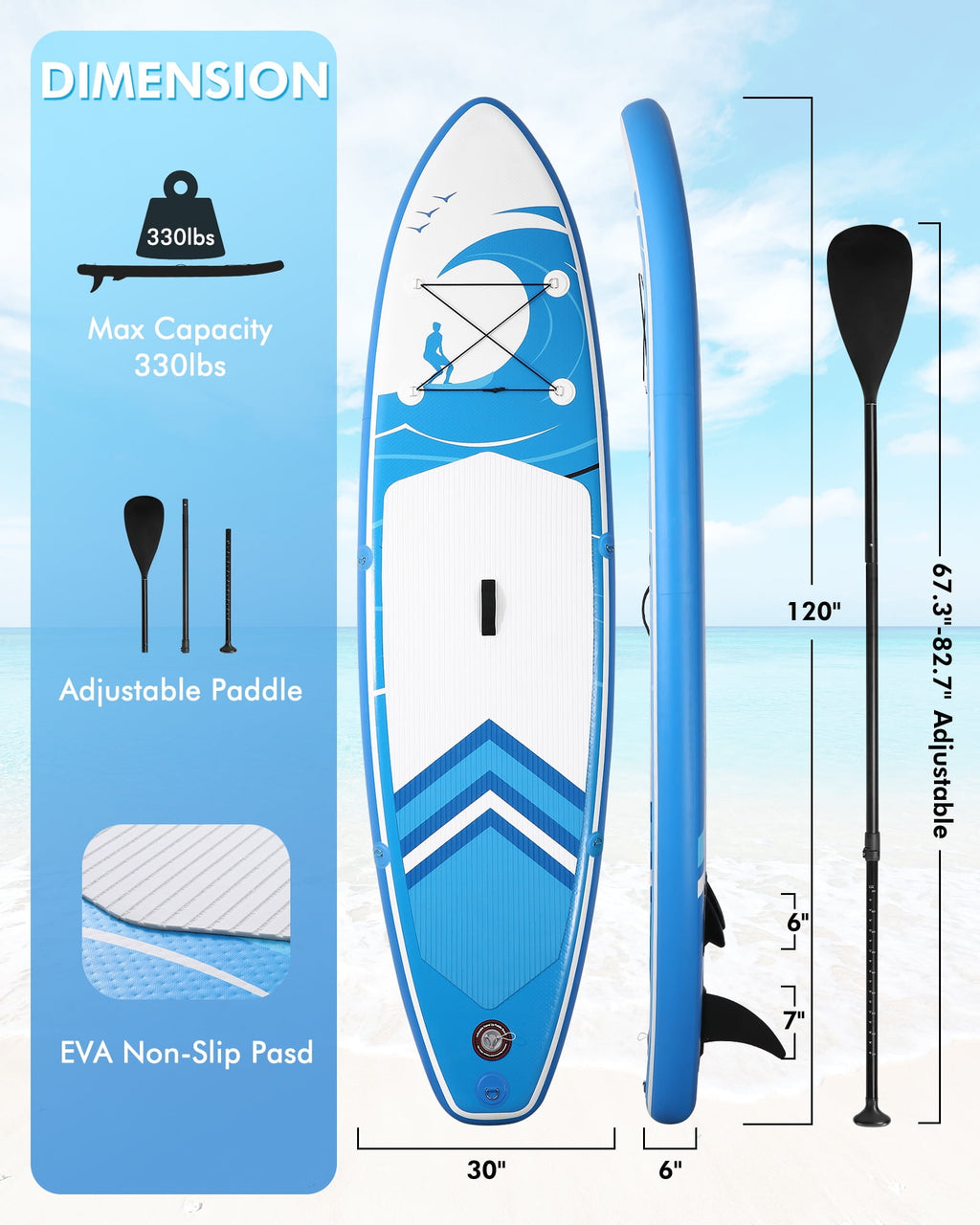 Naipo Inflatable Paddle Board Stand Up Paddle Board 6 in Thick with Sup Accessories and Carry Bag and Fast Pumping for Adults and Youth