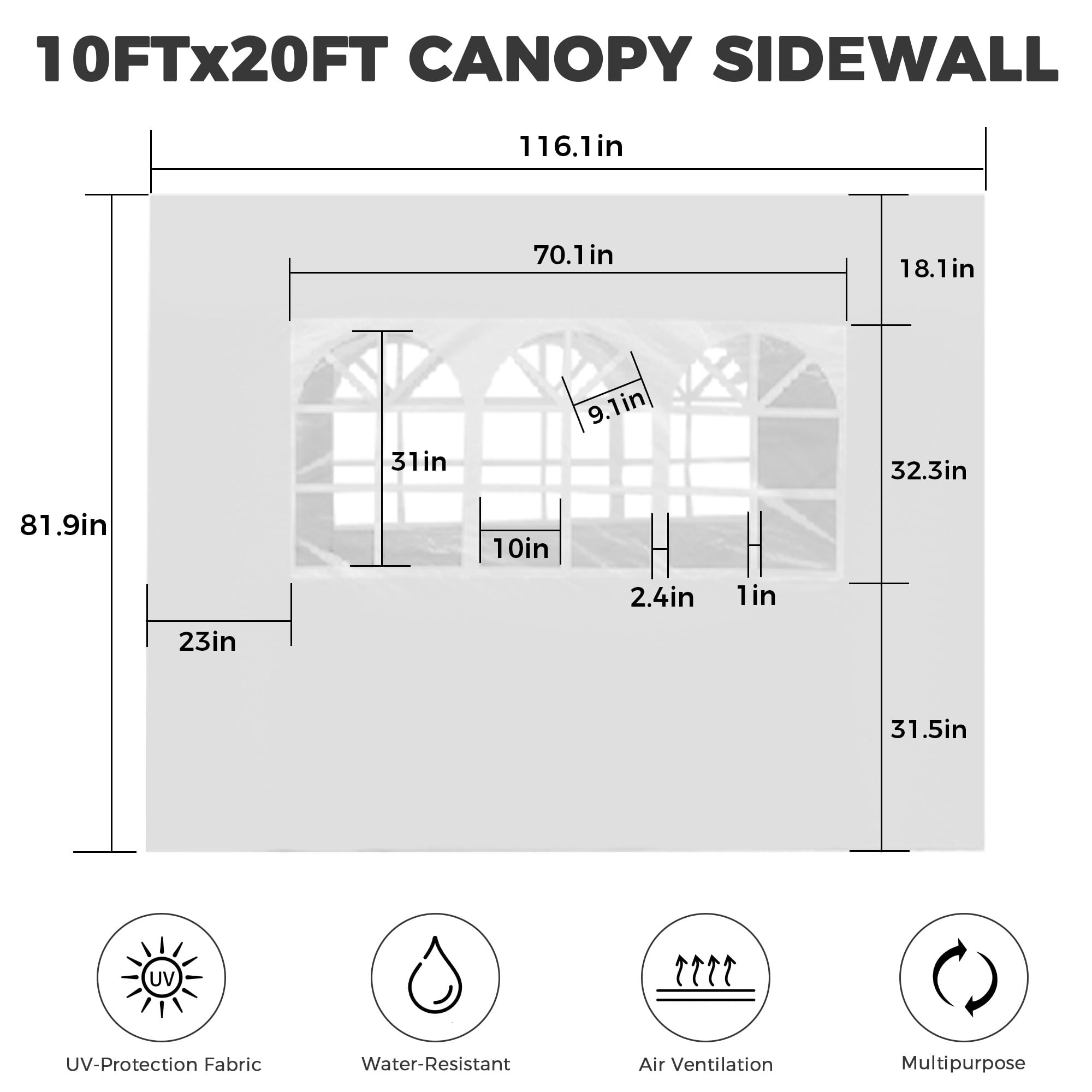 Ainfox 5-Piece Sidewalls for 10x20 Pop Up Canopy Tent, 420D Oxford PVC Waterproof Sun Shade Privacy Walls with Windows & Zippers, White
