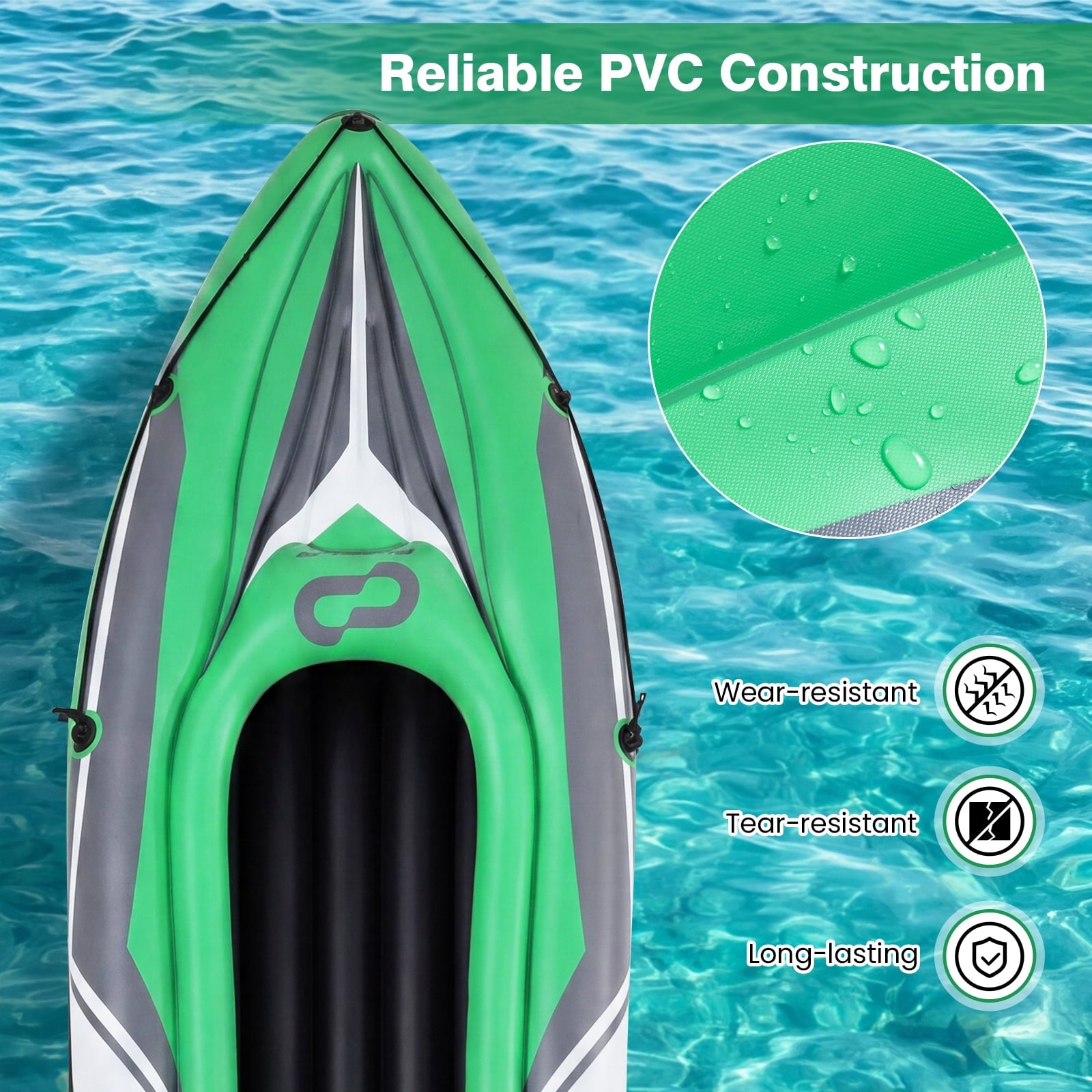 Goplus Inflatable Kayak 2 Person, Heavy Duty Tandem Touring Kayak with Aluminum Paddles Green + Black