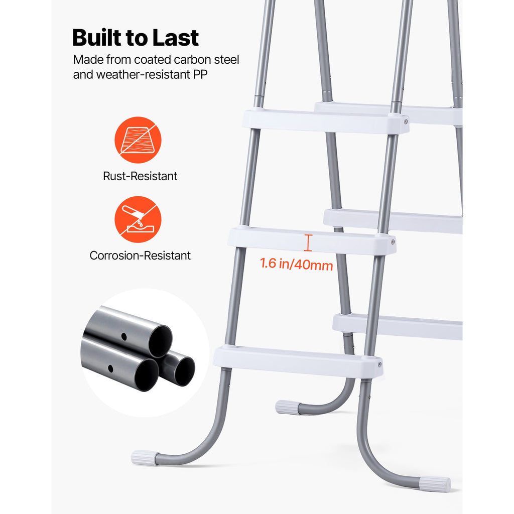 KFFKFF 4-Step Steel A-Frame Pool Ladder for Above-Ground Pools, Designed for 48-Inch Walls, 300 lbs Weight Capacity, Non-Slip Wide Steps, Easy Assembly, Gray and White