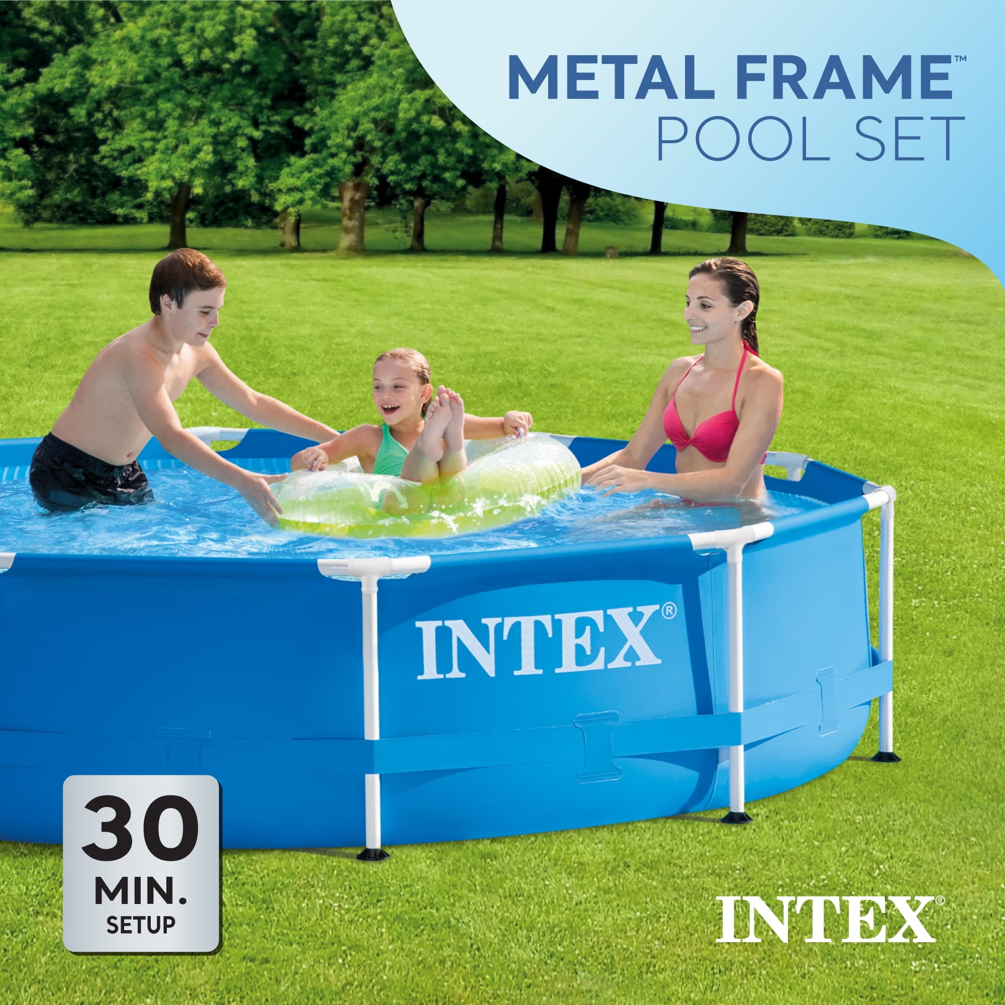 INTEX Metal Frame 12ft x 30in Above Ground Swimming Pool Set w/Filter Pump