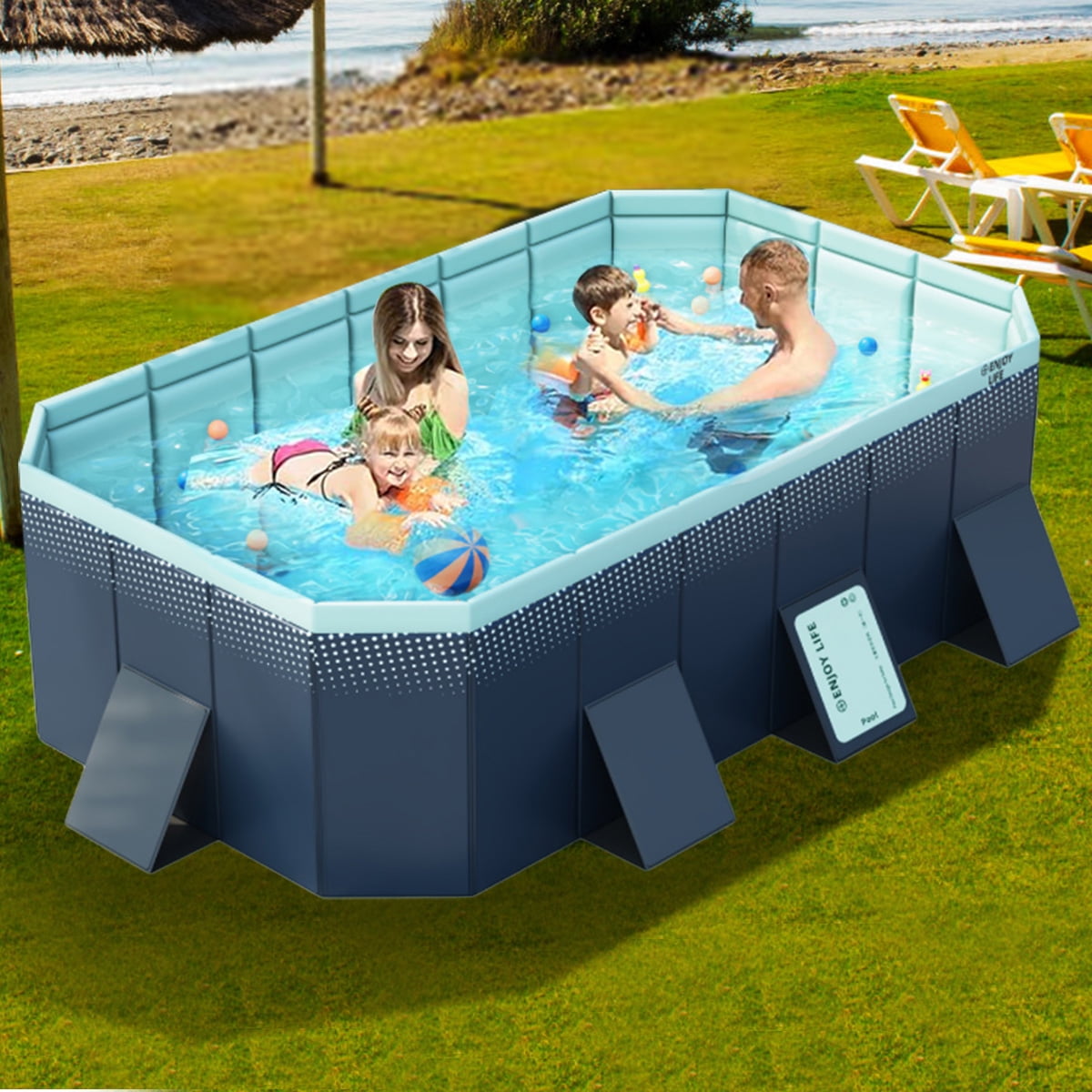 Liyufly Foldable Swimming Pool, Indoor Outdoor Above Ground Pools,Non-Inflatable Extra Large Family Pools for Kids and Adults (82x55x21)