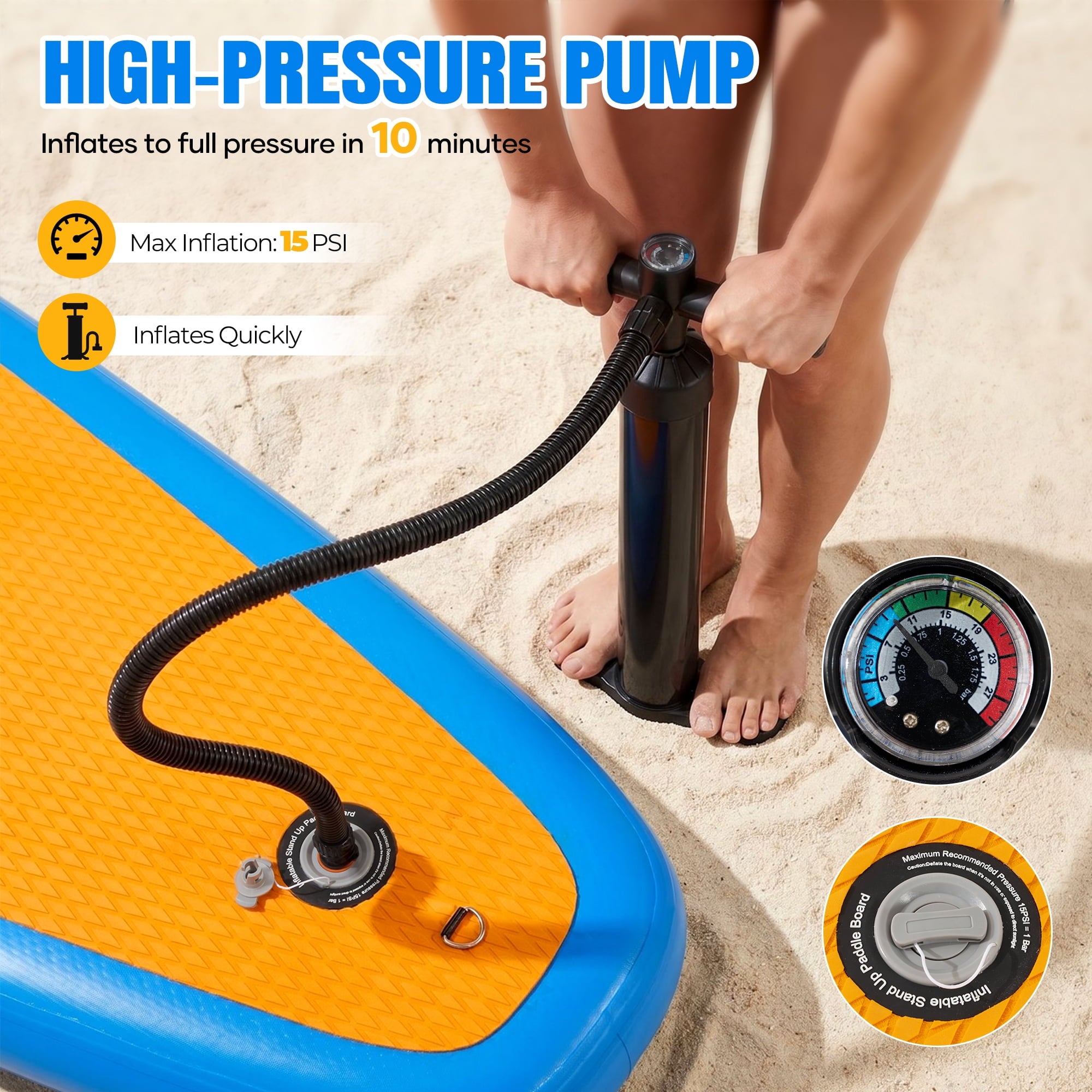 Naipo 10FT Inflatable Paddle Board 30in Wide Design Stand up Paddle Board with Paddle Accessories for Family Beginners Youth Blue Yellow
