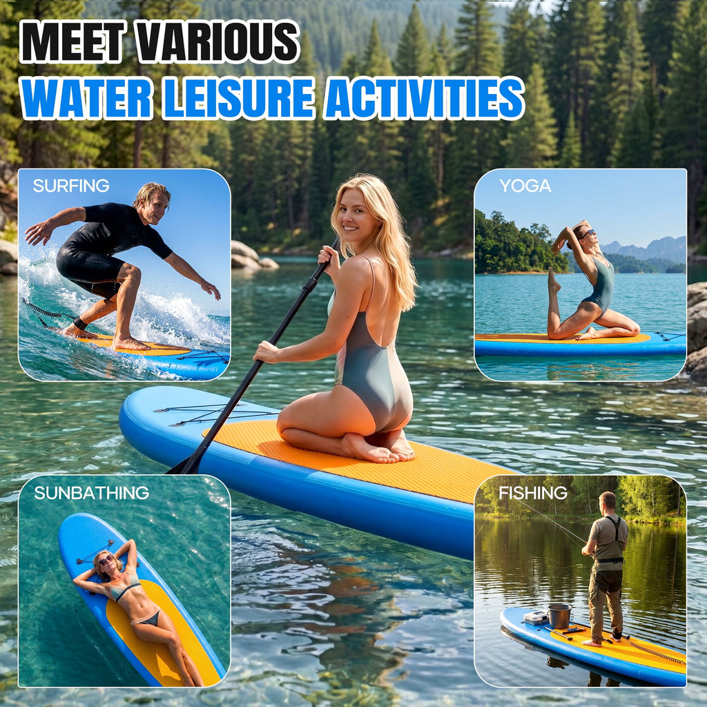 Naipo 10FT Inflatable Paddle Board 30in Wide Design Stand up Paddle Board with Paddle Accessories for Family Beginners Youth Blue Yellow