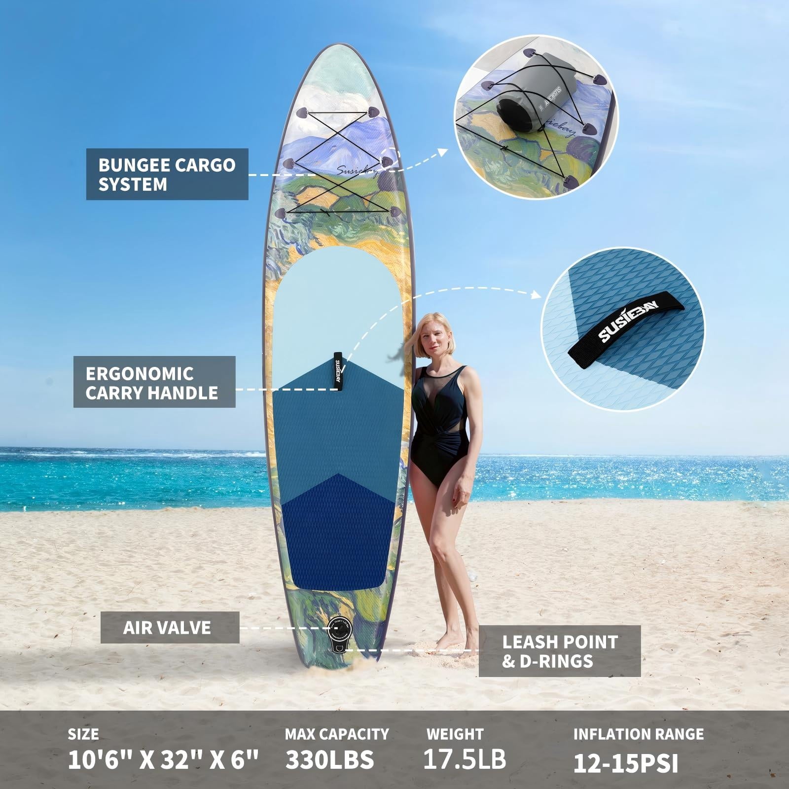 Rayocon Inflatable Paddle Board for Adults, 10'6 Stand Up Paddle Board, Wide Stable Touring SUP with Pump and Dry Bag