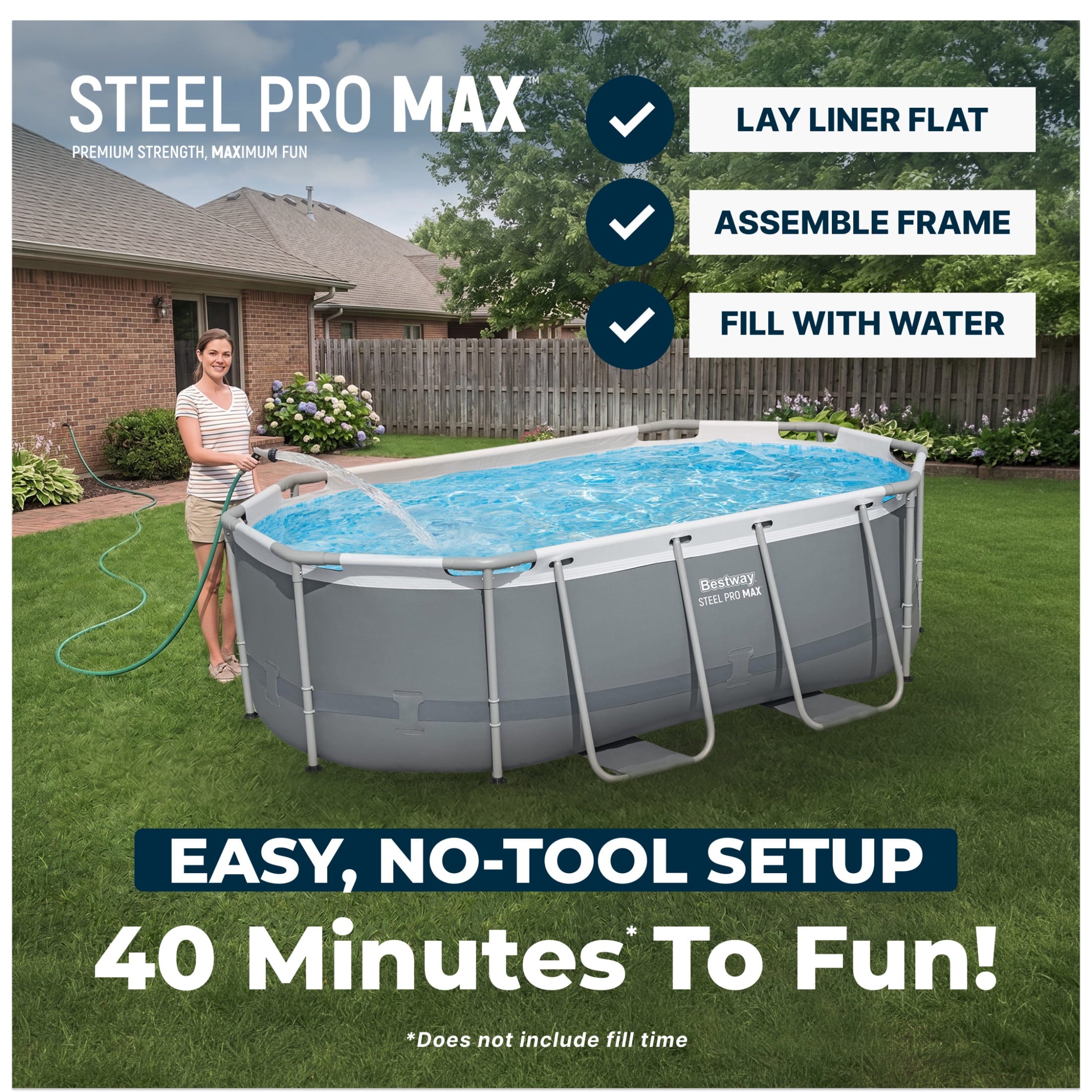 Bestway Steel Pro MAX 10 ft x 6 ft 7 In x 33 in, Oval Above Ground Pool Set, Outdoor Frame Swimming Pool