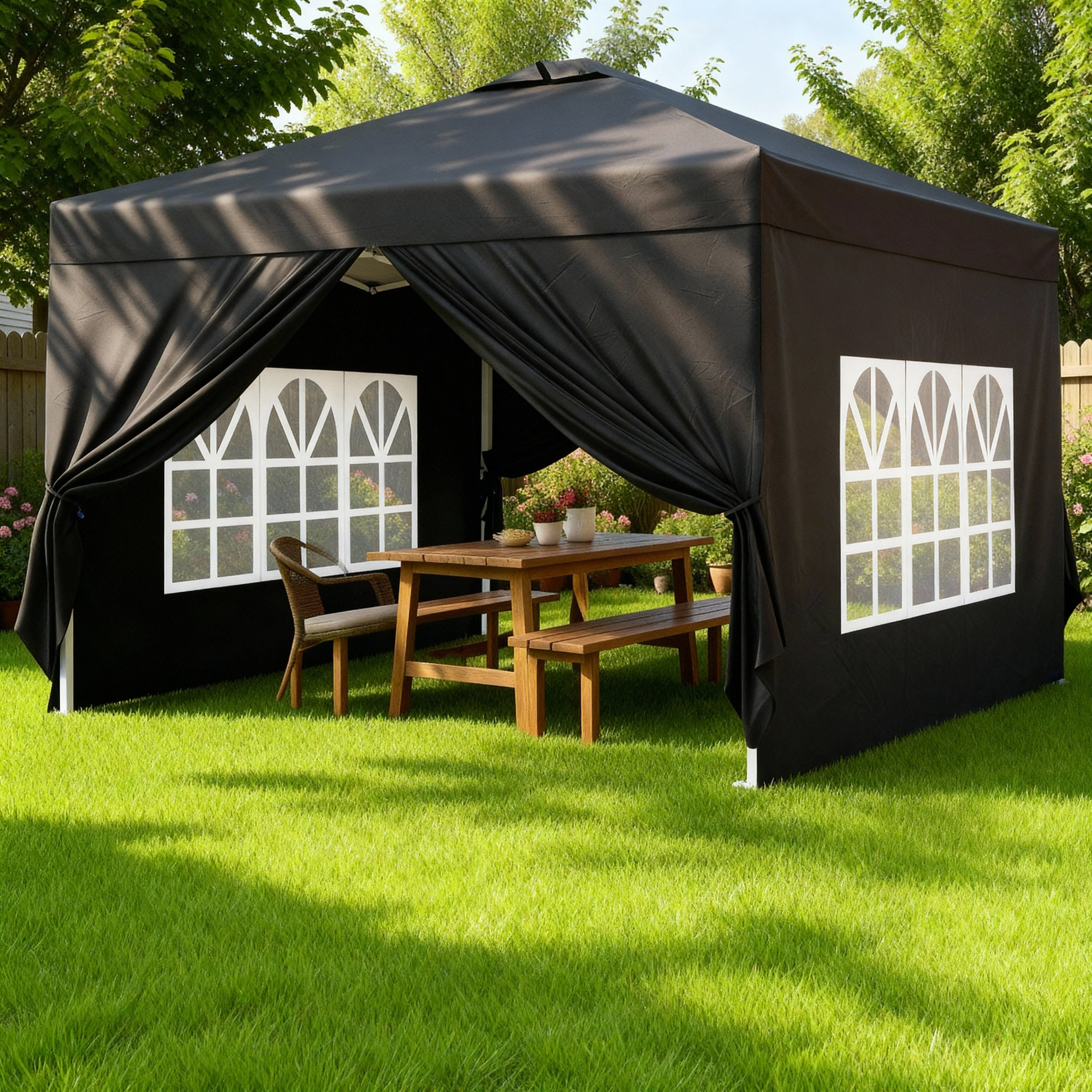 10x10 Pop-Up Canopy Tent with Removable Walls, 3 Height Adjustable Easy Set up Portable Gazebo, For Camping, White