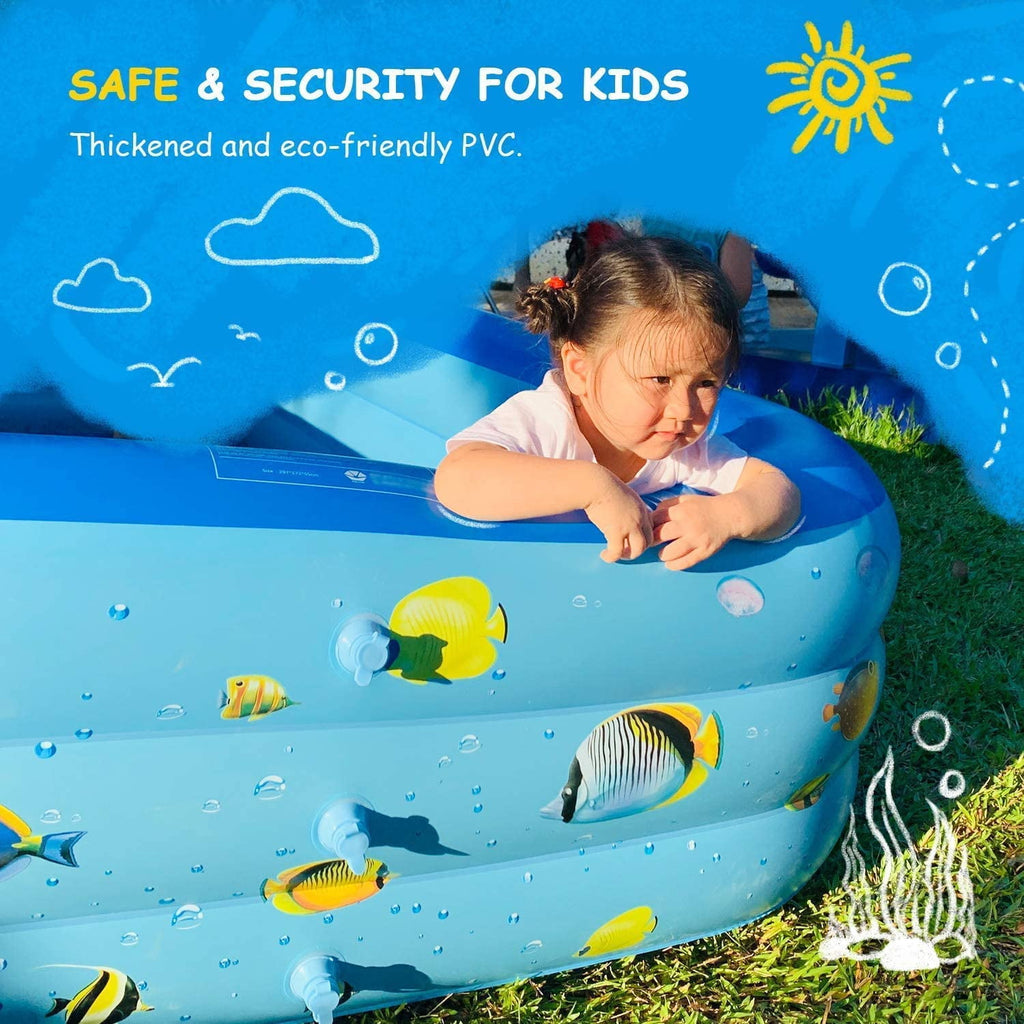 GVDV Inflatable Pool, Durable Thickened Blow up Kiddie Pool for Kids, Toddlers and Adults, BPA-Free Family Swimming Pool, 6.9 x 5 x 1.8 ft, Blue