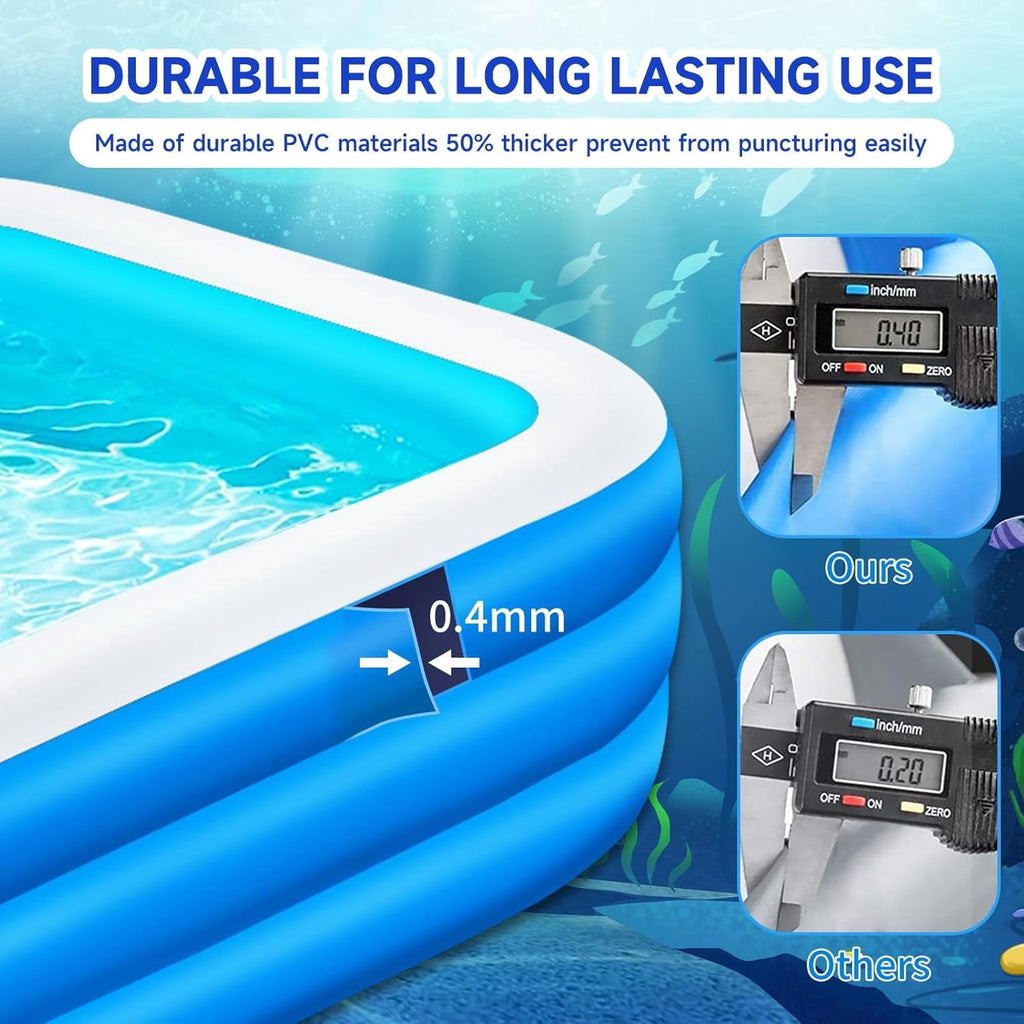 Hurber Foldable Swimming Pool, Large Non-Inflatable Adults Kiddie Outdoor Pools, Blue, 113 x 66 x 20