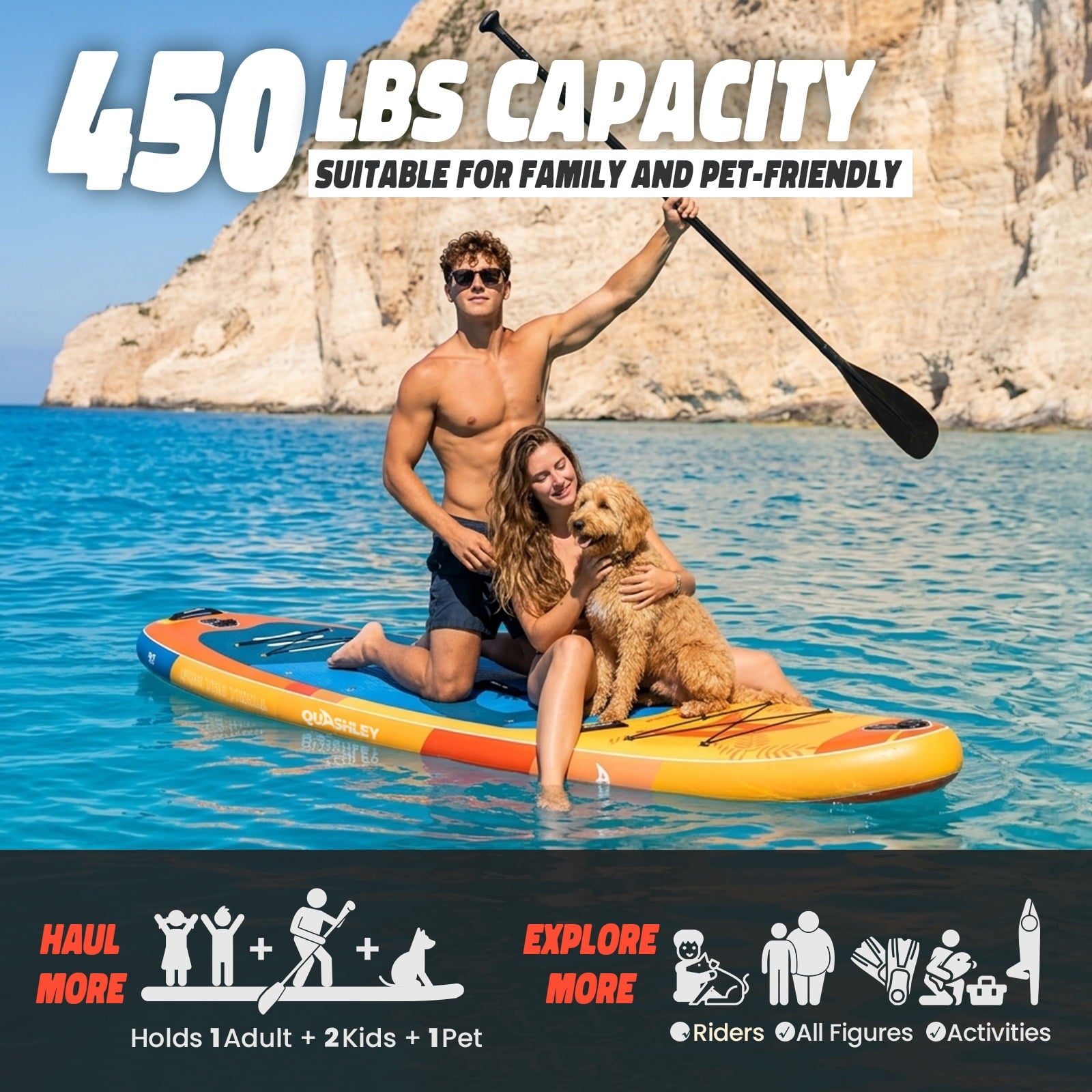Quashley Inflatable Paddle Board 11' x 34 Wide All-Around SUP with Paddle, Pump, Backpack & Leash