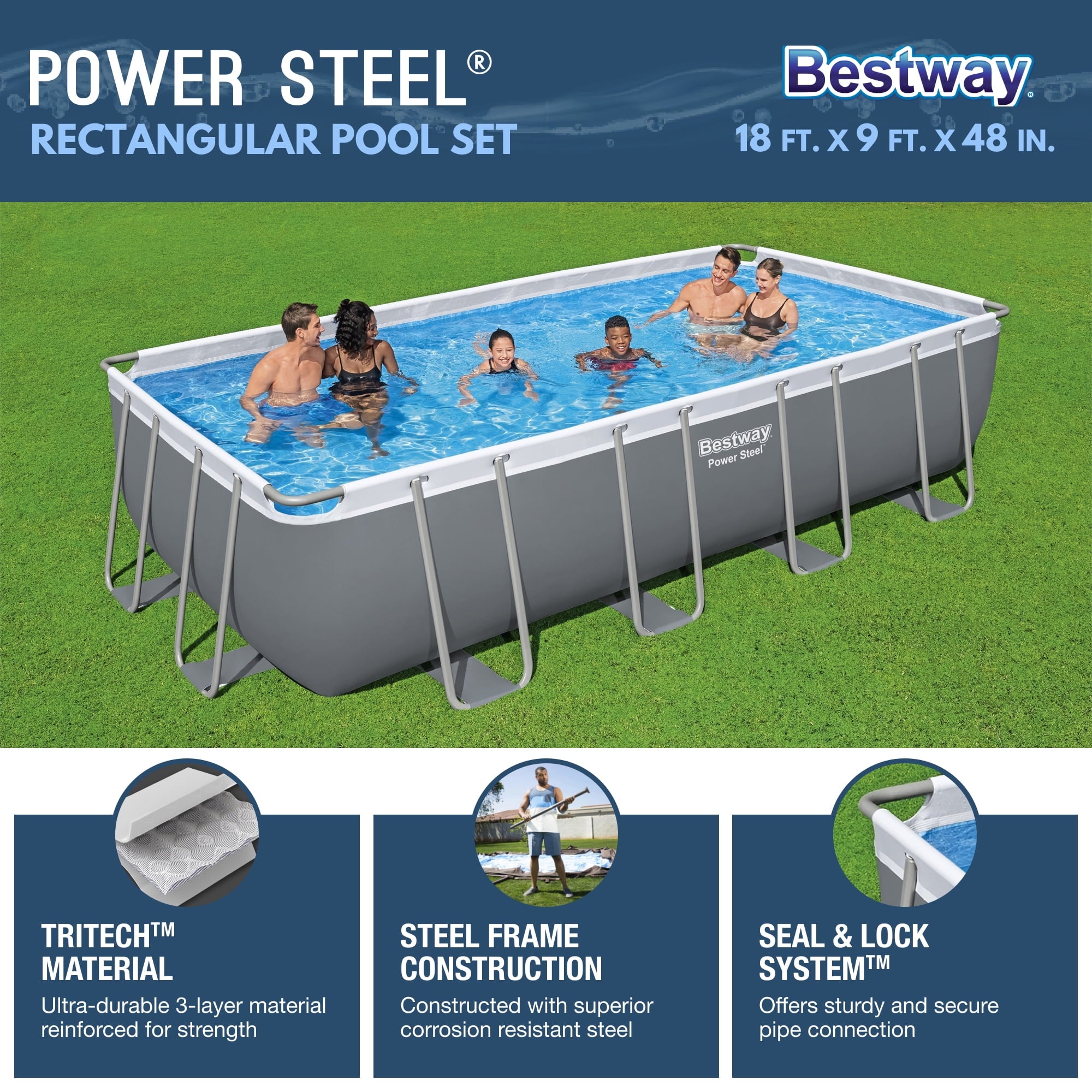 Bestway 18ft x 9ft x 4ft Rectangular Above Ground Swimming Pool Kit