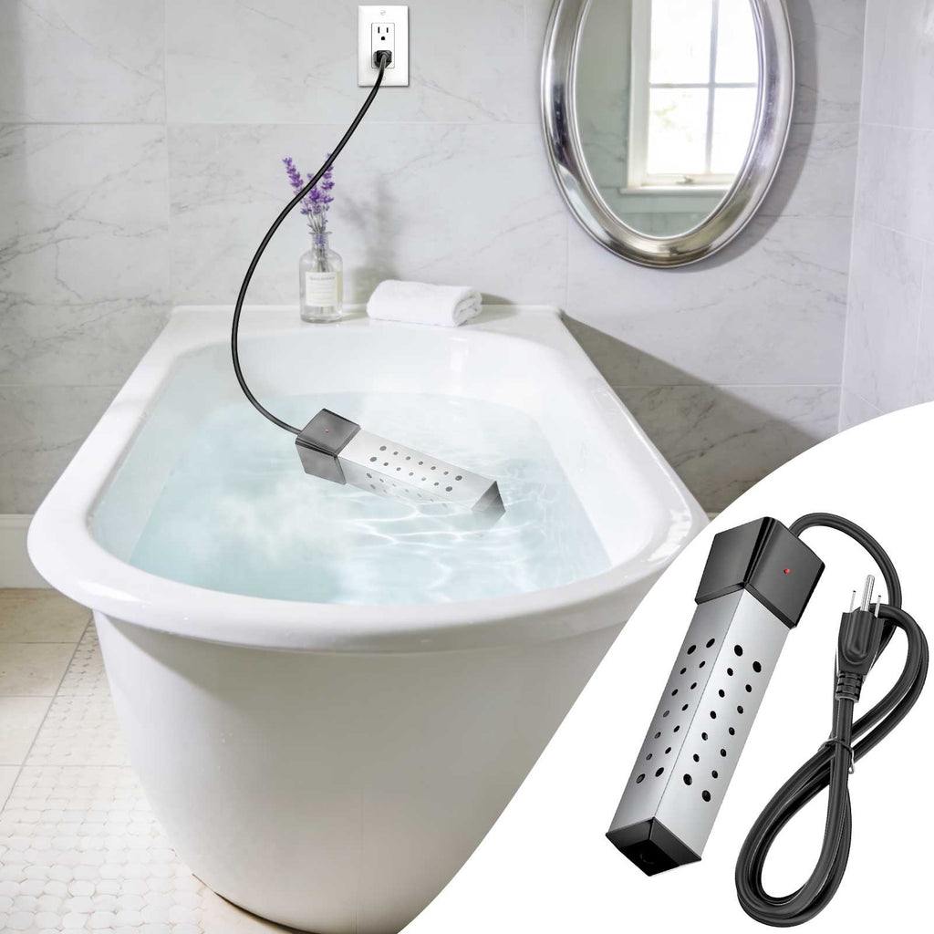 Fast Heating Immersion Water Heater Rod - Portable Electric Heater for Swimming Pool Bathtub & Bucket, High Efficiency Water Boiler, Heating Rod for Home Outdoor Water Heating Needs, 14in, Silver