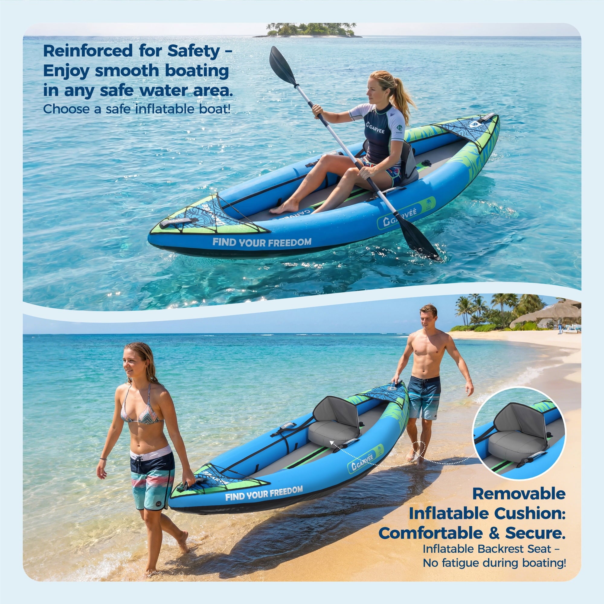 Garvee Inflatable Kayak Set for 1 Person, 118 x 36 x 16, Blue