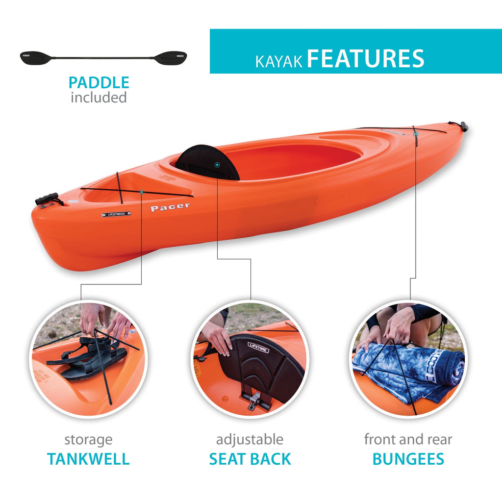 Lifetime Pacer 8 ft Sit-Inside Kayak with Paddle, Green (91032)