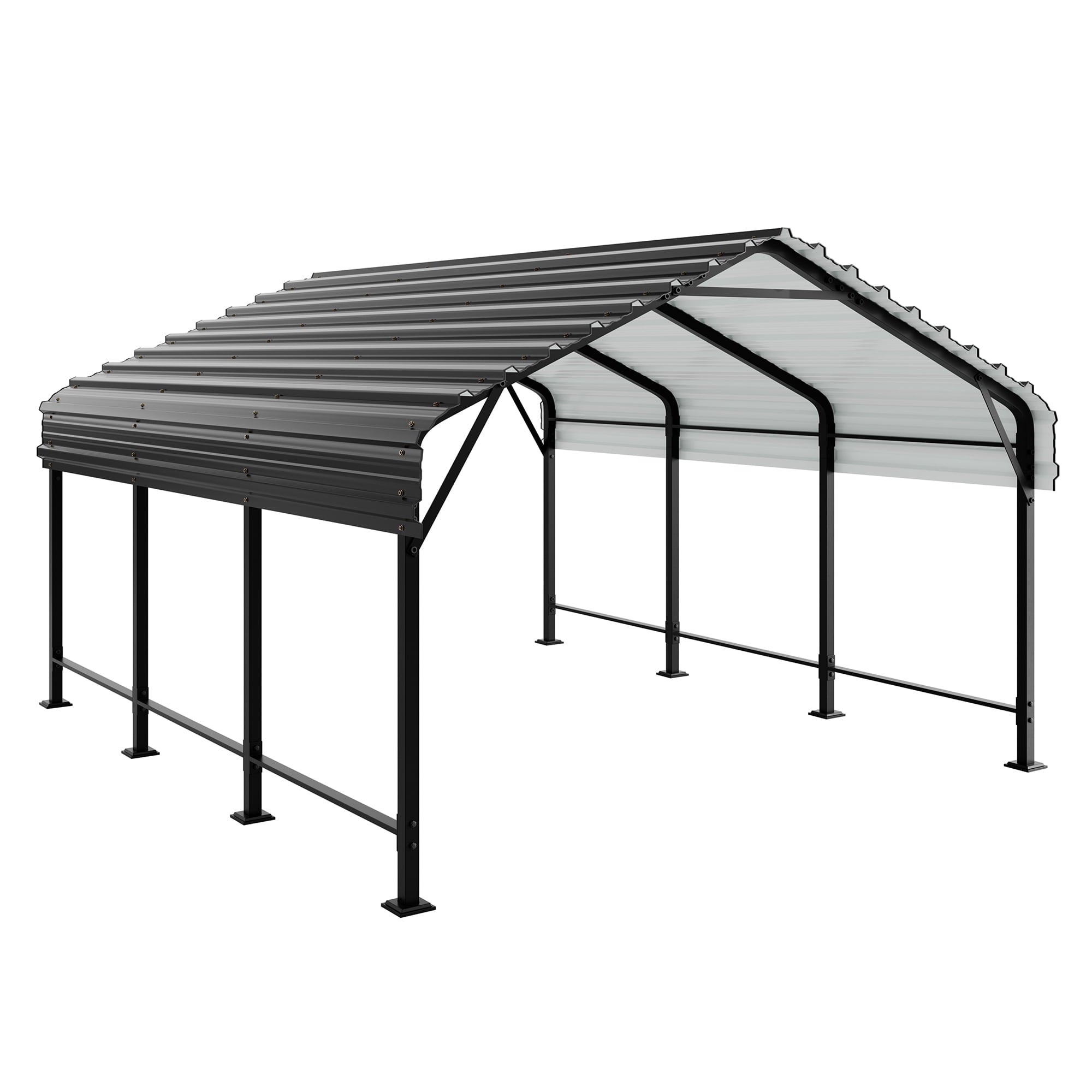 Walsunny 12X20 FT Carport, Outdoor Heavy Duty Carport Canopy with Galvanized Steel Roof, Metal Carport Extra Large Garage Car Storage Shelter, Gray