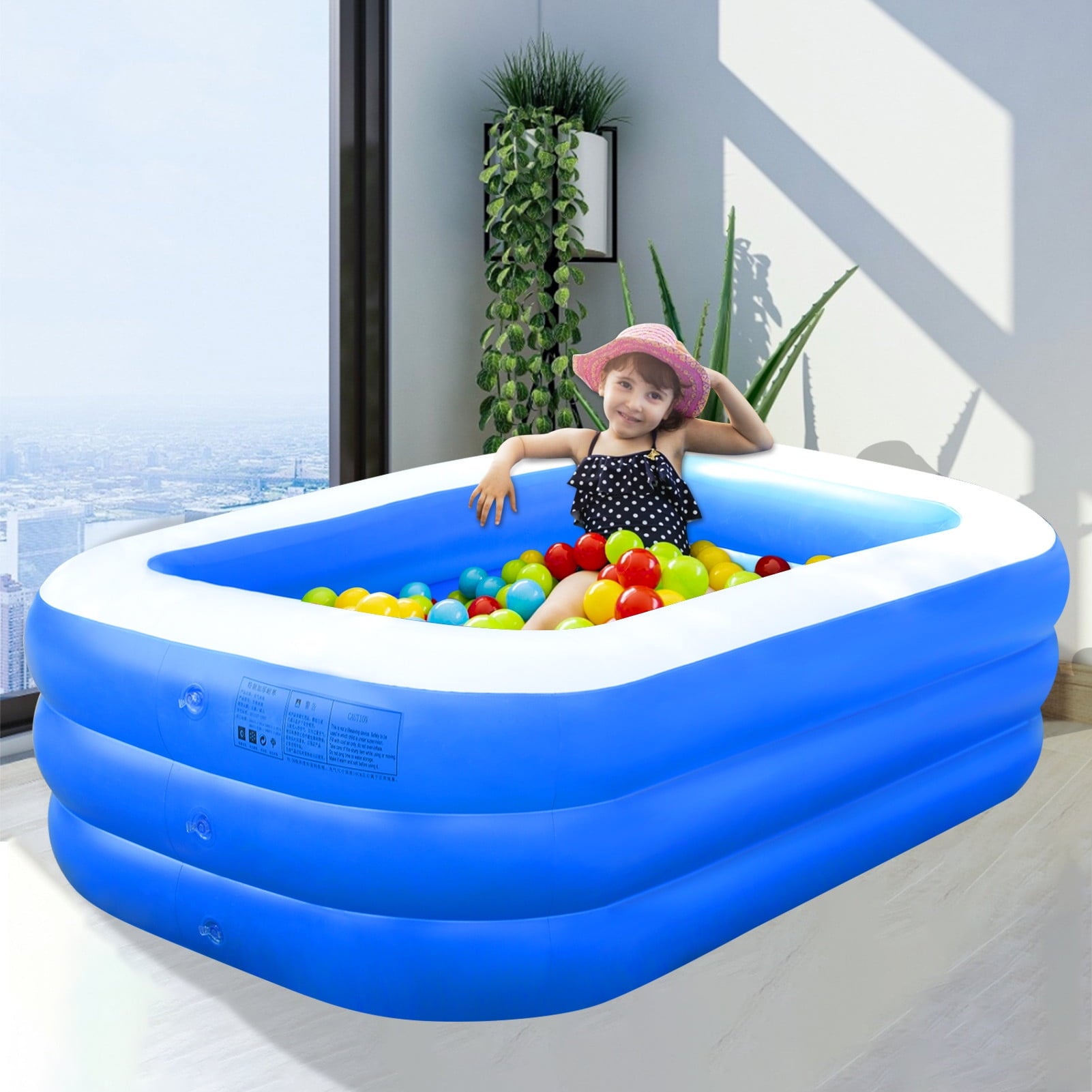 MoonSun Inflatable Pools Kiddie Pool, 71 x 47 x 24 Indoor Rectangle Swimming Pool for Kids, Toddlers, Infant, 3 Layers