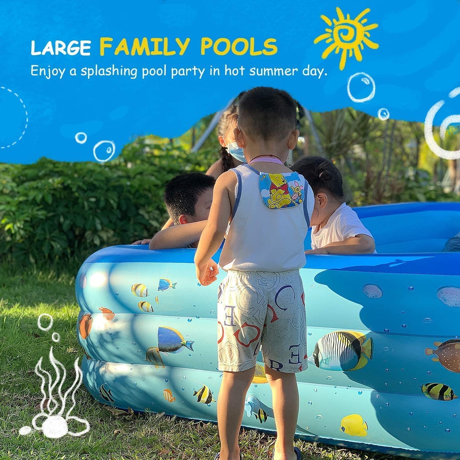 GVDV Inflatable Pool, Durable Thickened Blow up Kiddie Pool for Kids, Toddlers and Adults, BPA-Free Family Swimming Pool, 6.9 x 5 x 1.8 ft, Blue