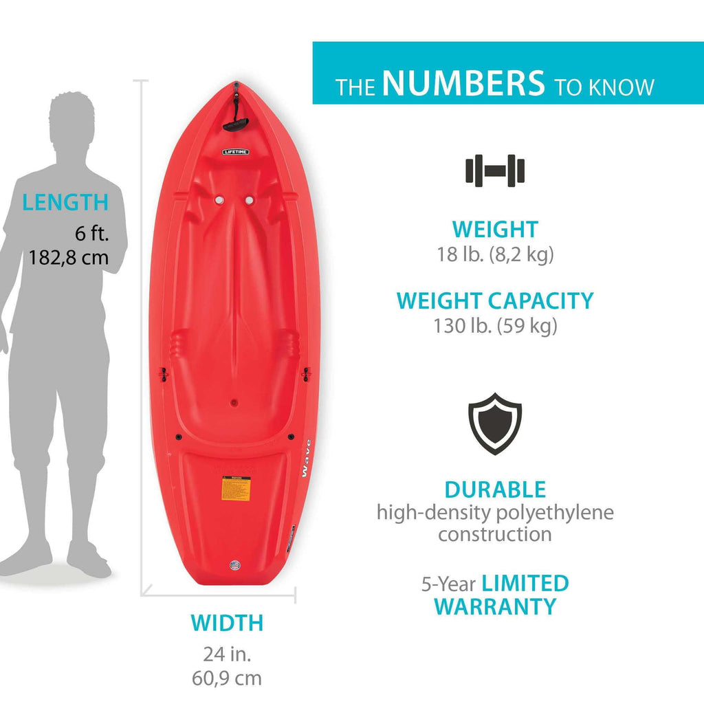 Lifetime Wave 6 ft Youth Sit-On-Top Kayak with Paddle, Fire Red (91401)