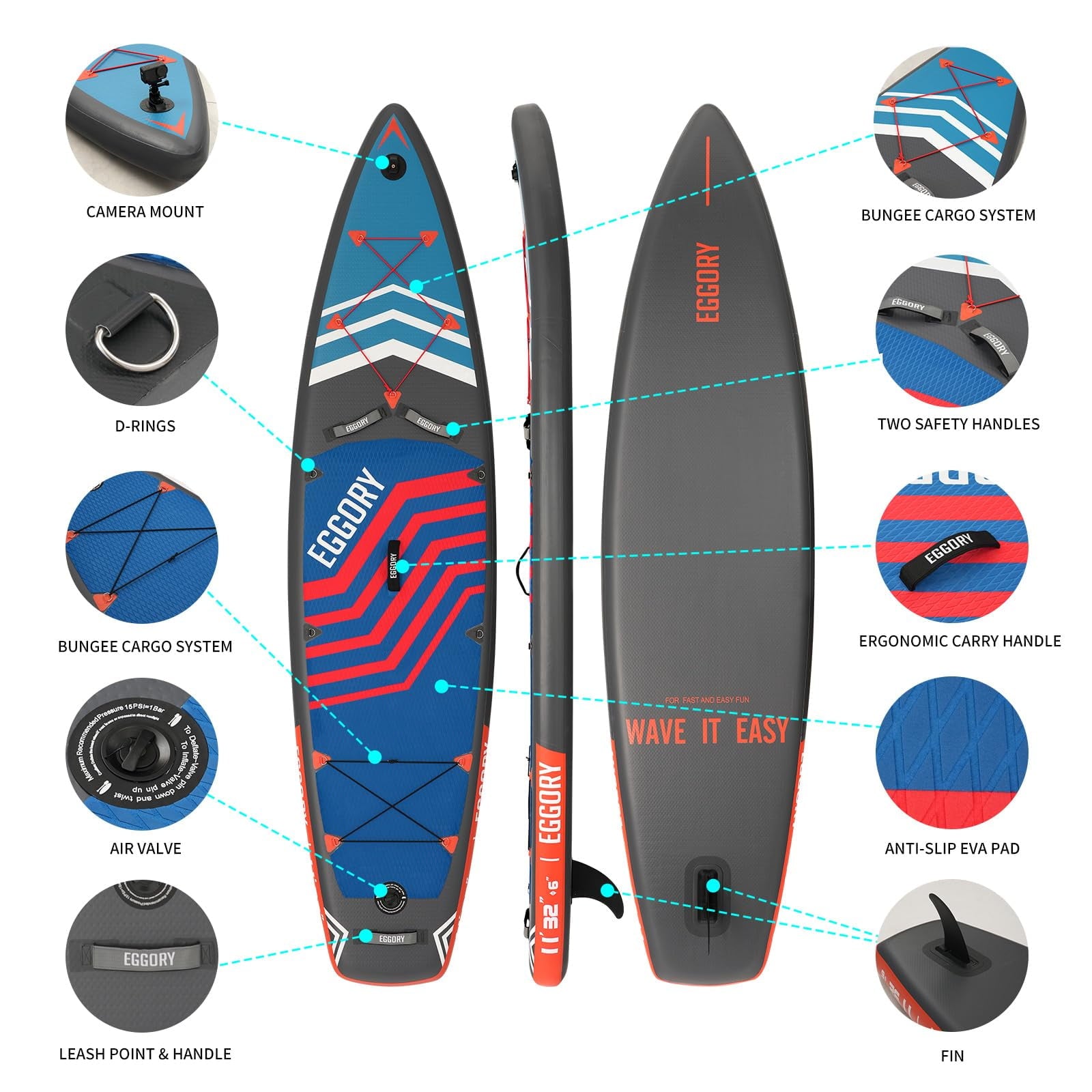 EGGORY 11 ft Inflatable Paddle Boards Stand Up Paddle Board with Premium SUP Accessories for Youth & Adults