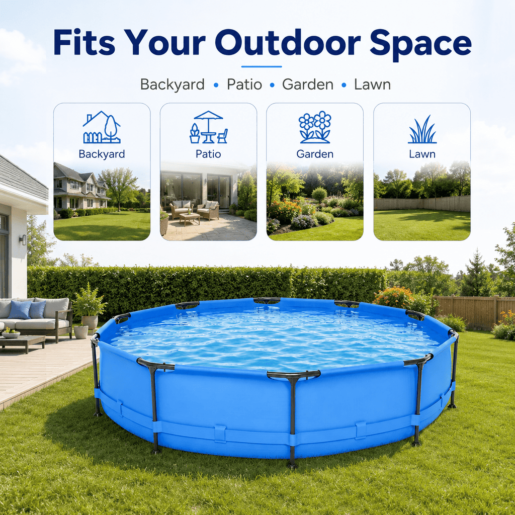 Seizeen Above Ground Swimming Pools, Large Round Frame Outdoor Pool w/Sturdy Iron Support for Backyard, Patio & Garden, Easy Setup Family Pool for Kids and Adults Summer Water Fun