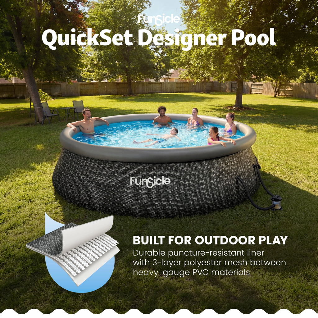 Funsicle Quickset 14’ x 36” Round Inflatable Top Ring Above Ground Swimming Pool Set