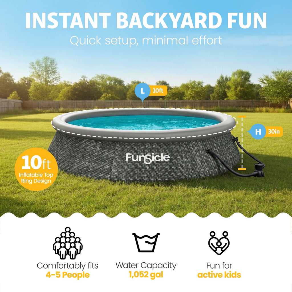Funsicle Quickset 14’ x 36” Round Inflatable Top Ring Above Ground Swimming Pool Set
