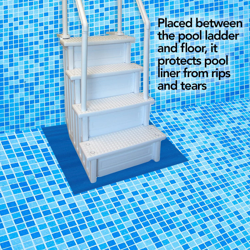 Resilia Stay-Put Pool Ladder Mat Protective Non-Slip Pad, Blue