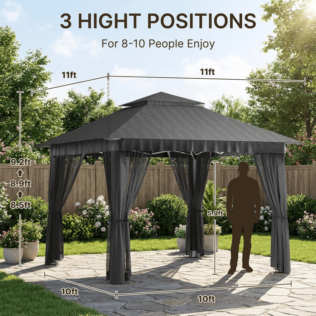 10x10 Pop-Up Canopy Tent with Removable Walls, 3 Height Adjustable Easy Set up Portable Gazebo, For Camping, White