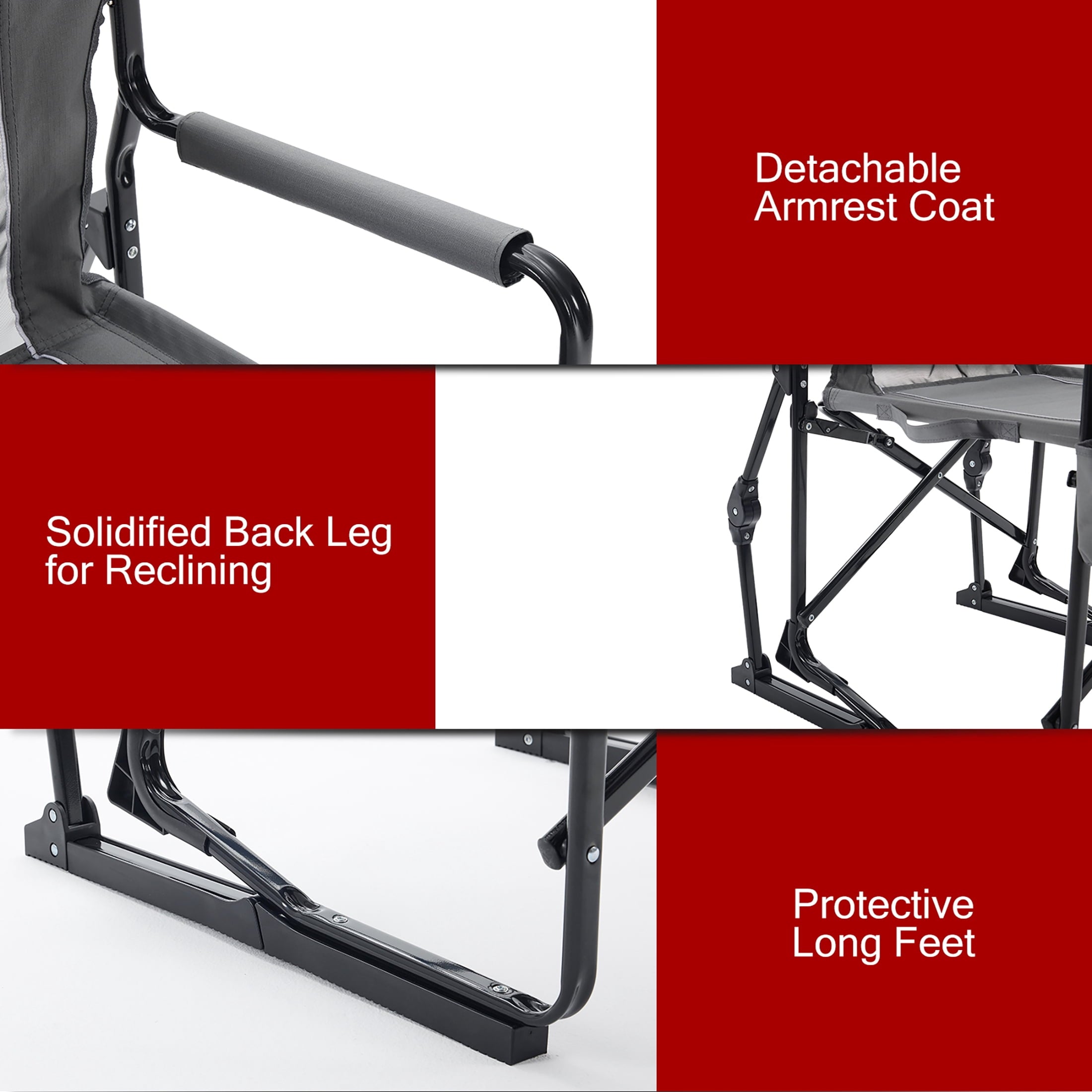 EDX Folding Camping Chair, Padded High Back, Adjustable Lumbar Support, Extra Wide for Adults, 500 lbs Steel Frame, Portable Outdoor,Black
