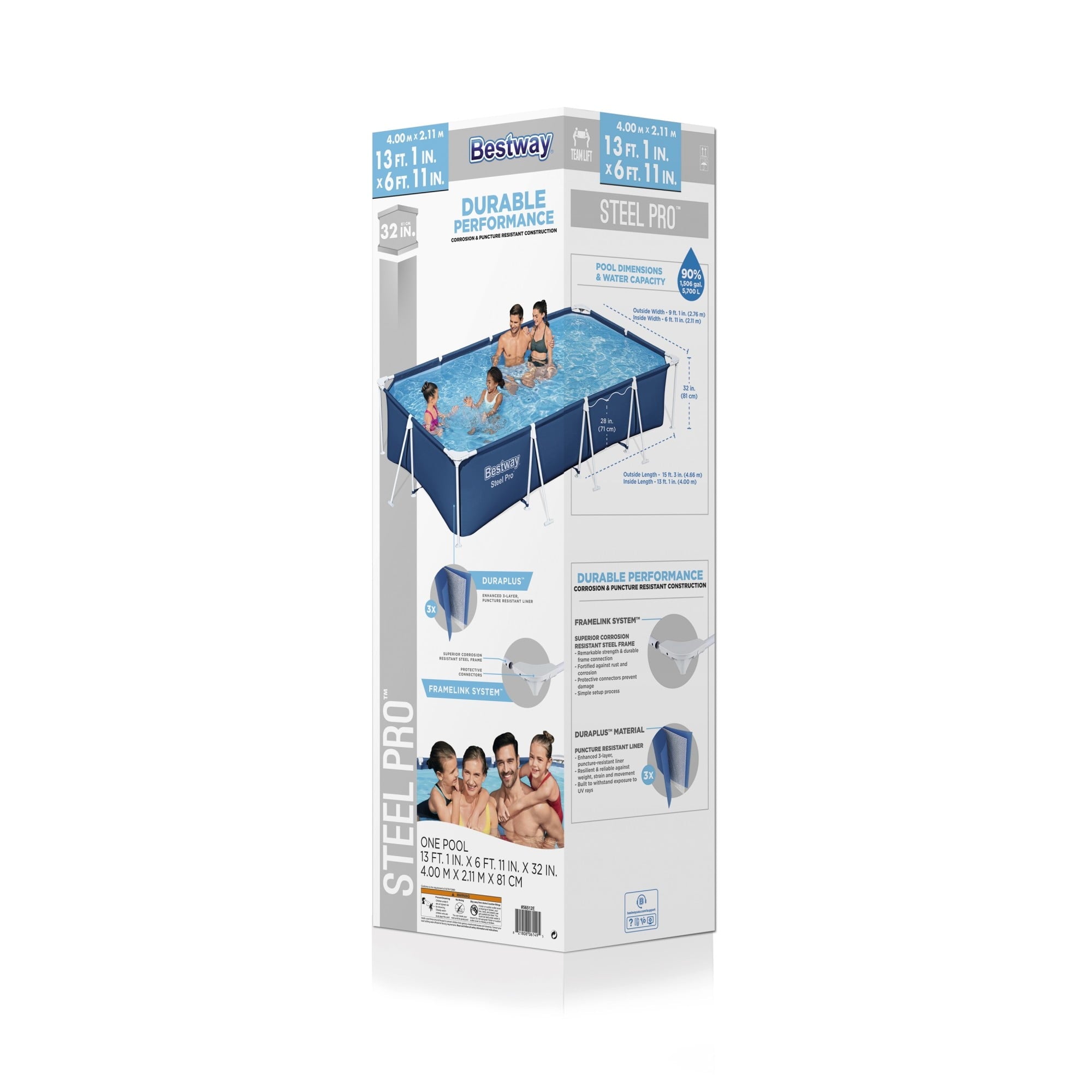 Open Box Bestway 13 ' x 32  Rectangular Above Ground Swimming Pool, Blue