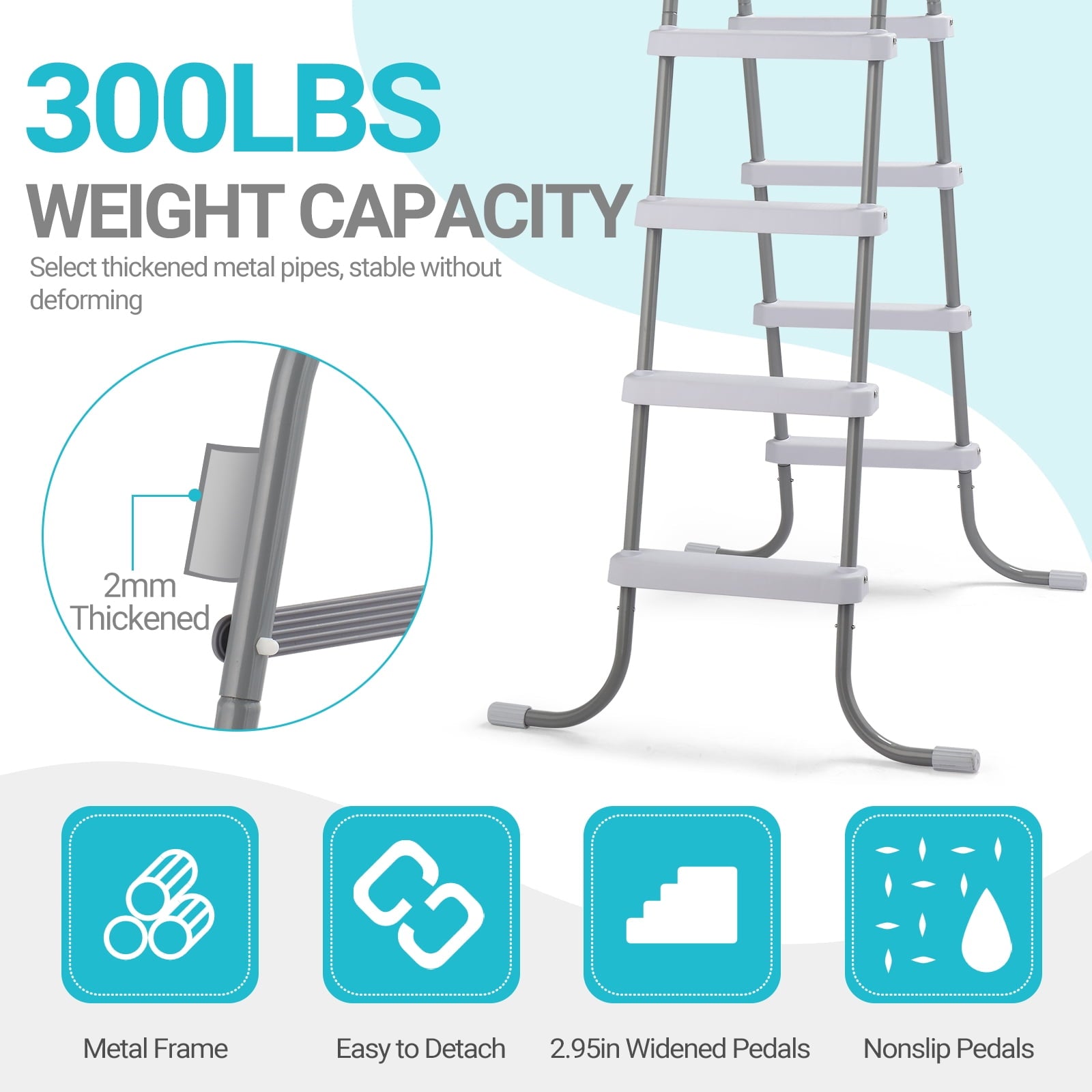 Ktaxon 52 4Step Steel Frame Above Ground Swimming Pool Ladder,Heavy Duty Double Sided Removable Pool Steps with Ladder Escape