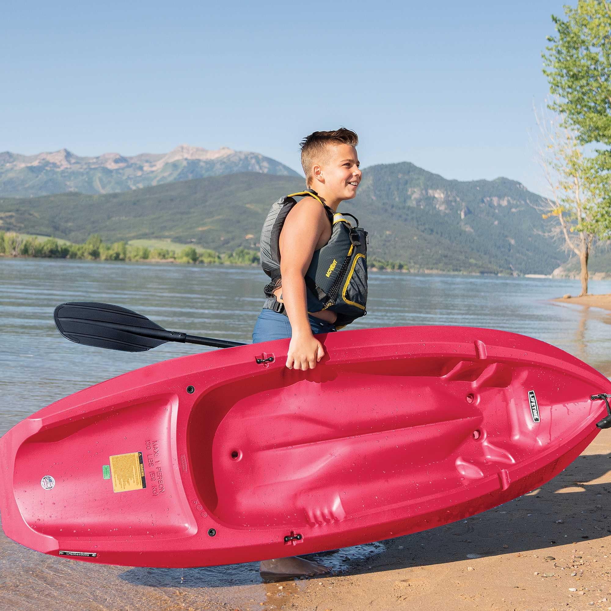Lifetime Wave 6 ft Youth Sit-On-Top Kayak with Paddle, Fire Red (91401)