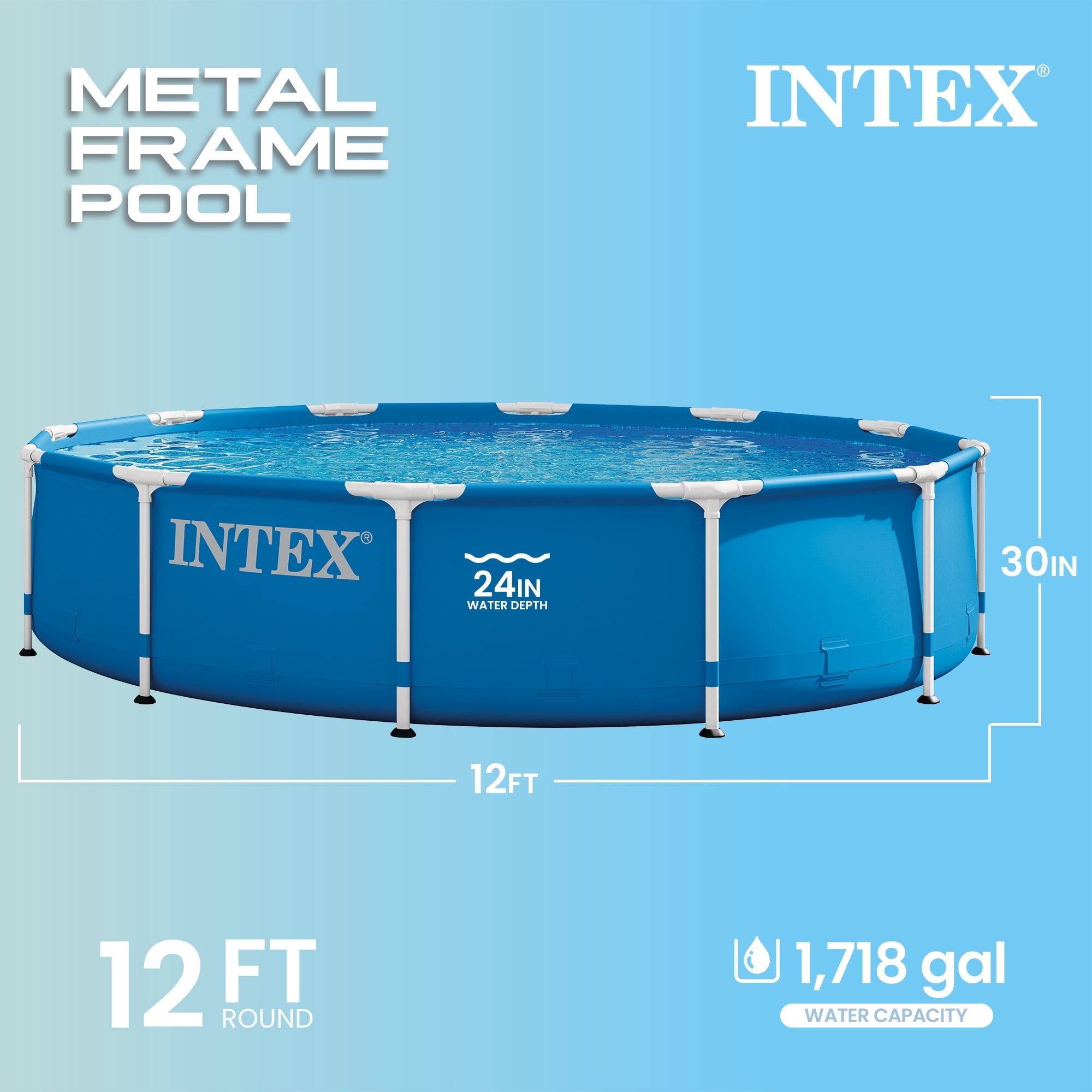 INTEX Metal Frame 12’ x 30” Above Ground Swimming Pool with Filter Pump