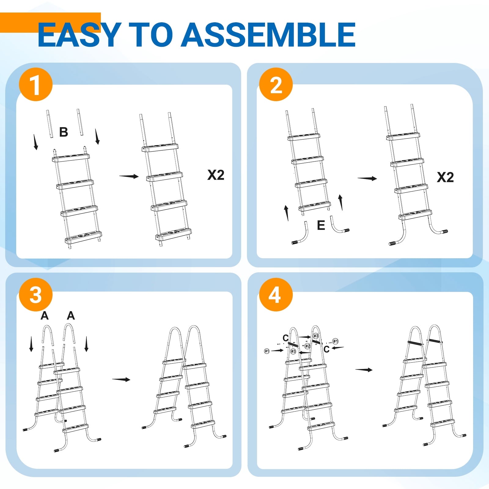 Ktaxon 52 4Step Steel Frame Above Ground Swimming Pool Ladder,Heavy Duty Double Sided Removable Pool Steps with Ladder Escape