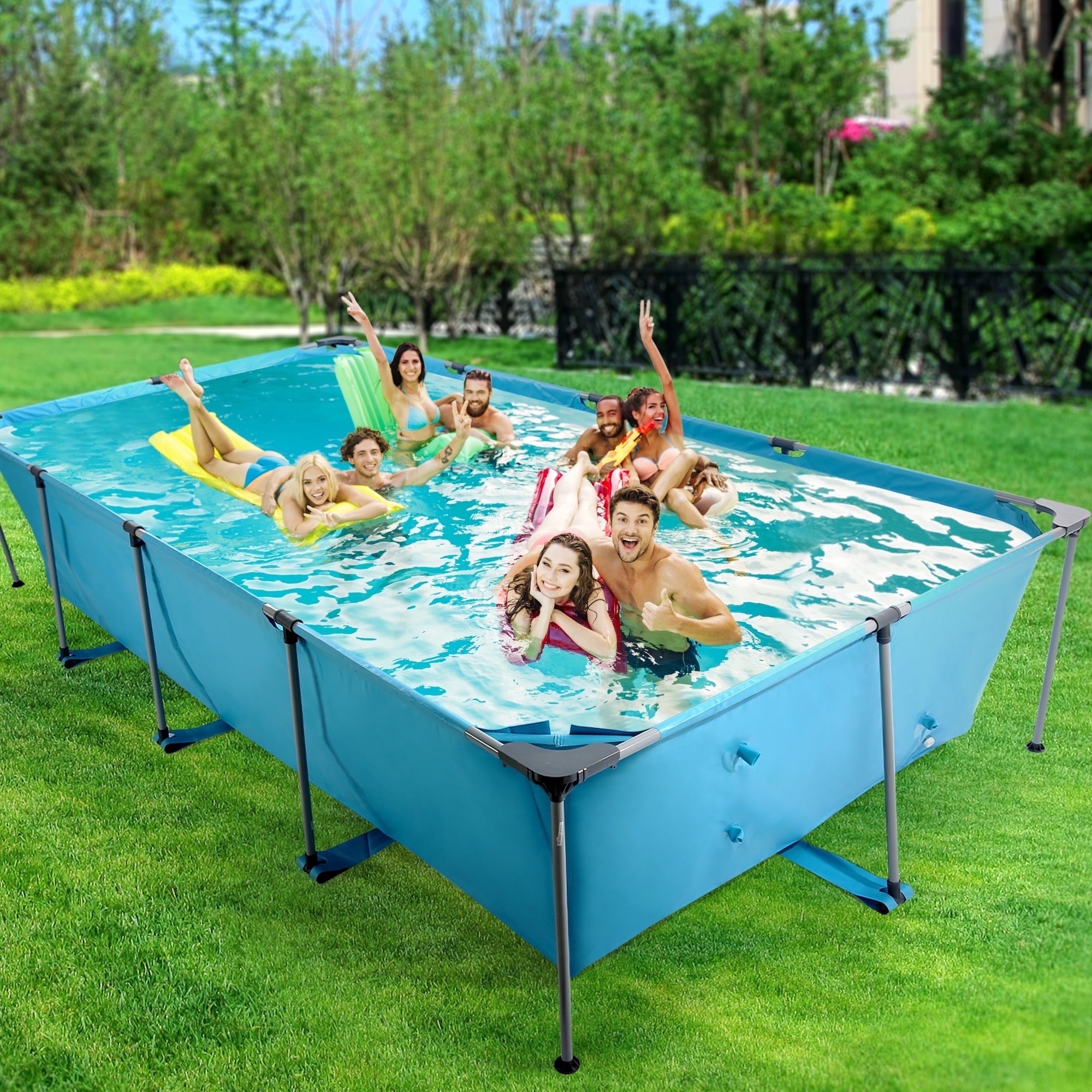 Naipo 15FT Above Ground Swimming Pool for Backyard Large Steel Frame Upgraded PVC Swimming Pools for Family and Pets with 177 × 86in