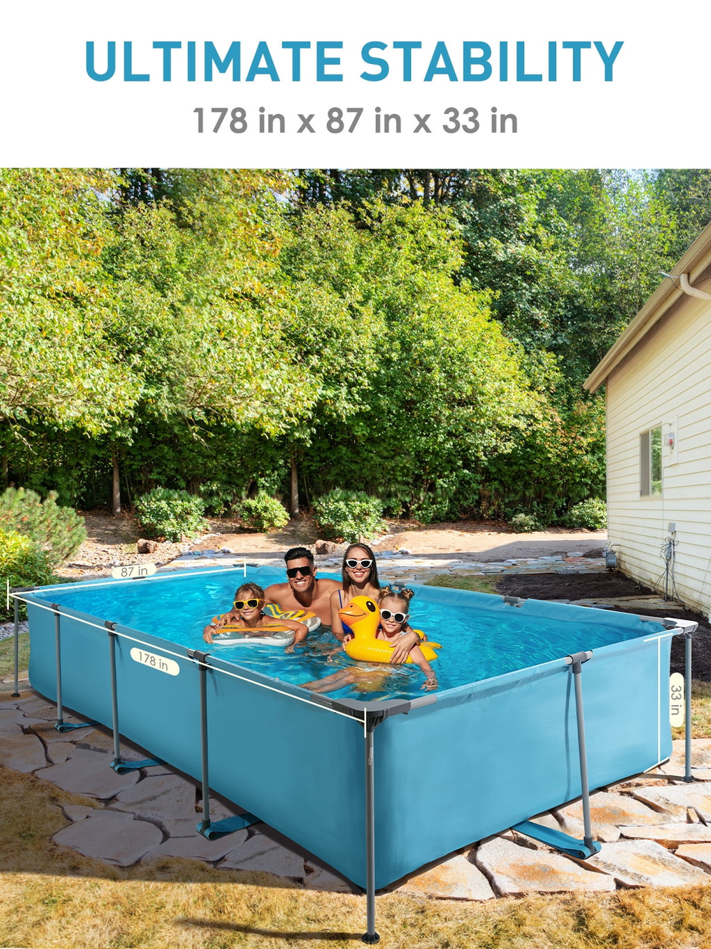 Naipo 15FT Rectangular Frame Swimming Pool Metal Outdoor Backyard Above Ground Pool Family Adults Splash