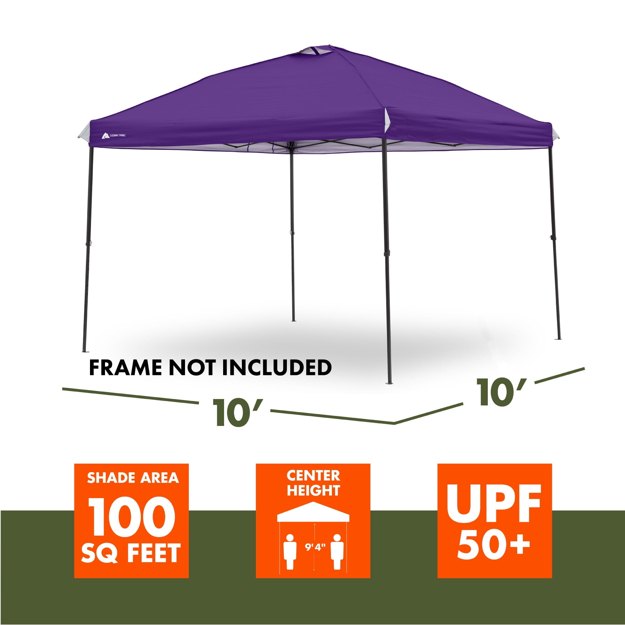 Ozark Trail 10' x 10' Straight Leg Canopy Top, Black