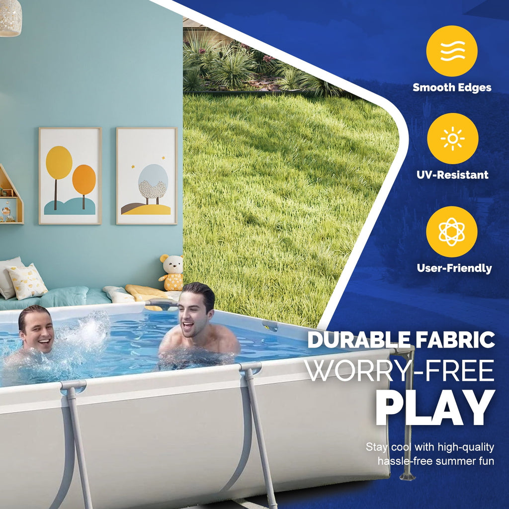Honeydrill 6.2ft x 4.2ft x 16.5in Rectangular Metal Frame Above Ground Swimming Pool for Family, Blue