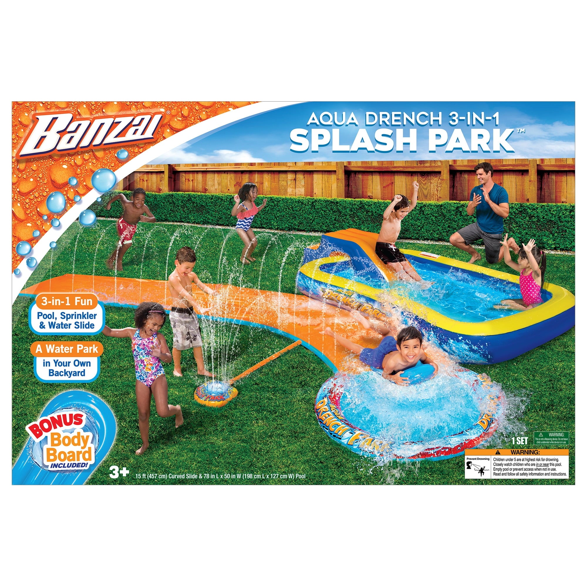 Banzai Aqua Drench 3-in-1 Splash Park for Outdoor Summer Fun Ages 3+