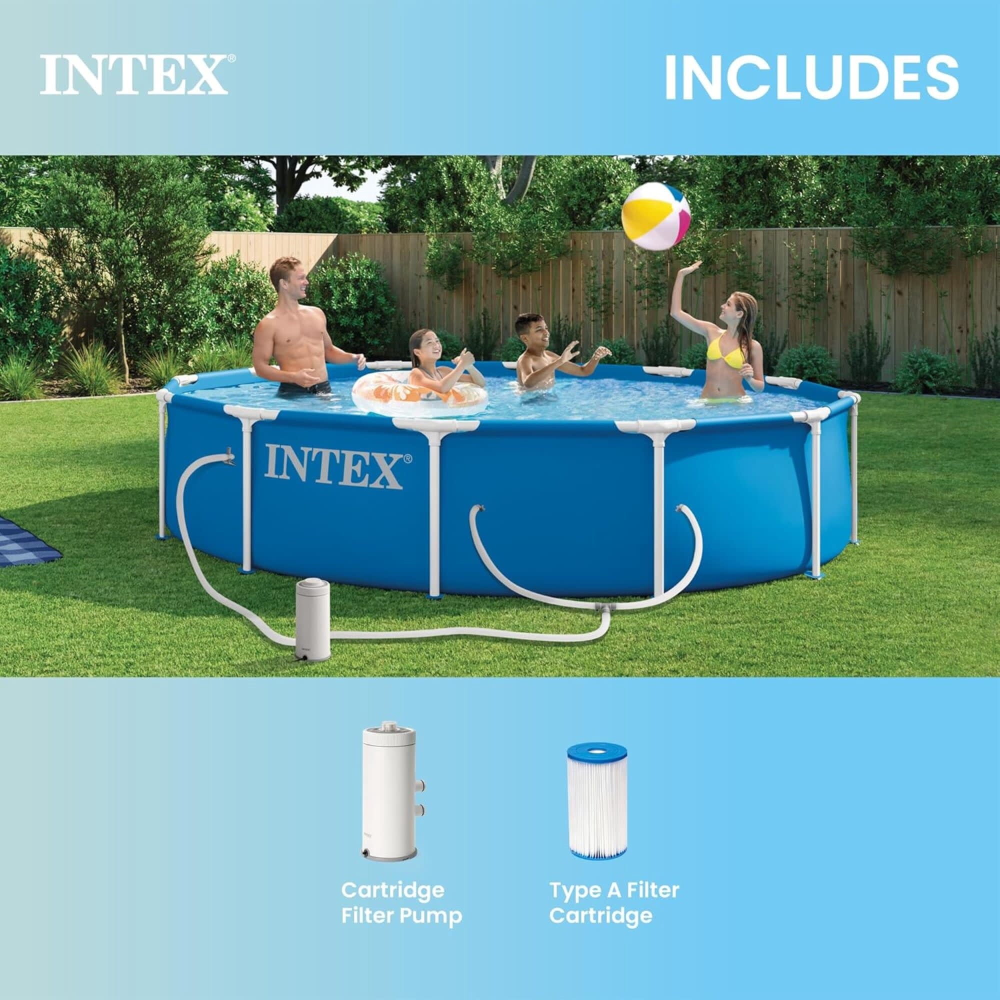 INTEX Metal Frame 12ft x 30in Above Ground Swimming Pool Set w/Filter Pump