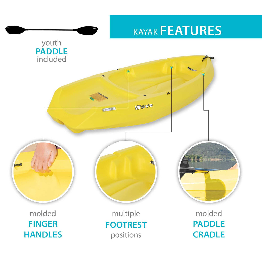 Lifetime Wave 6 ft Youth Sit-On-Top Kayak with Paddle, Fire Red (91401)