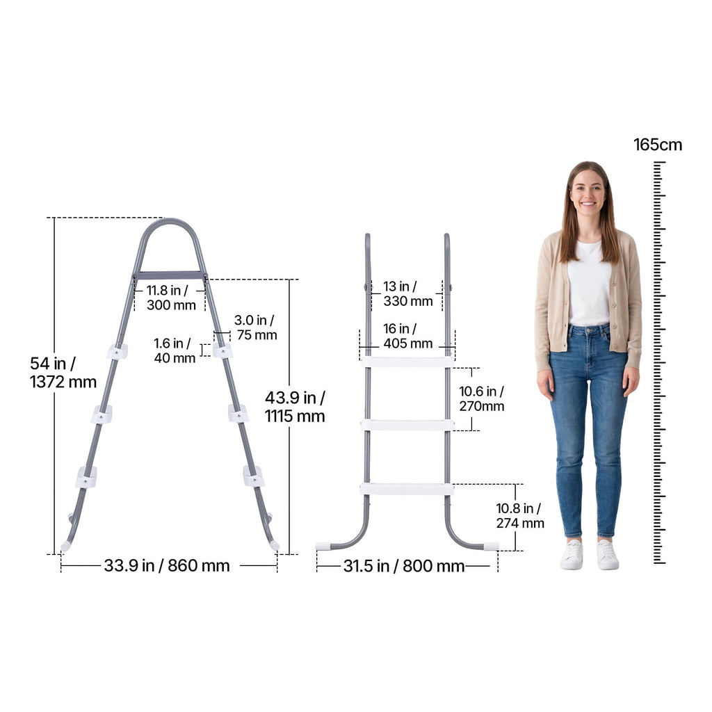 KFFKFF 4-Step Steel A-Frame Pool Ladder for Above-Ground Pools, Designed for 48-Inch Walls, 300 lbs Weight Capacity, Non-Slip Wide Steps, Easy Assembly, Gray and White