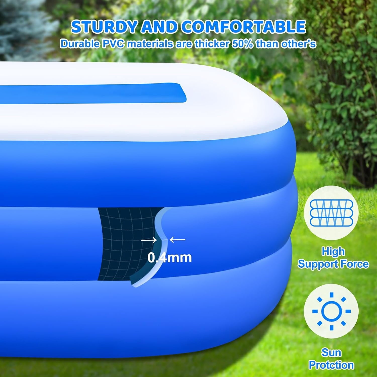 Inflatable Swimming Pool with Pump, Cuopluber 120 x 72 x 22 Large Inflatable Pool for Adults and Kids, Thickened Blow Up Pools for Outdoor, Garden, Backyard, Summer Water Party