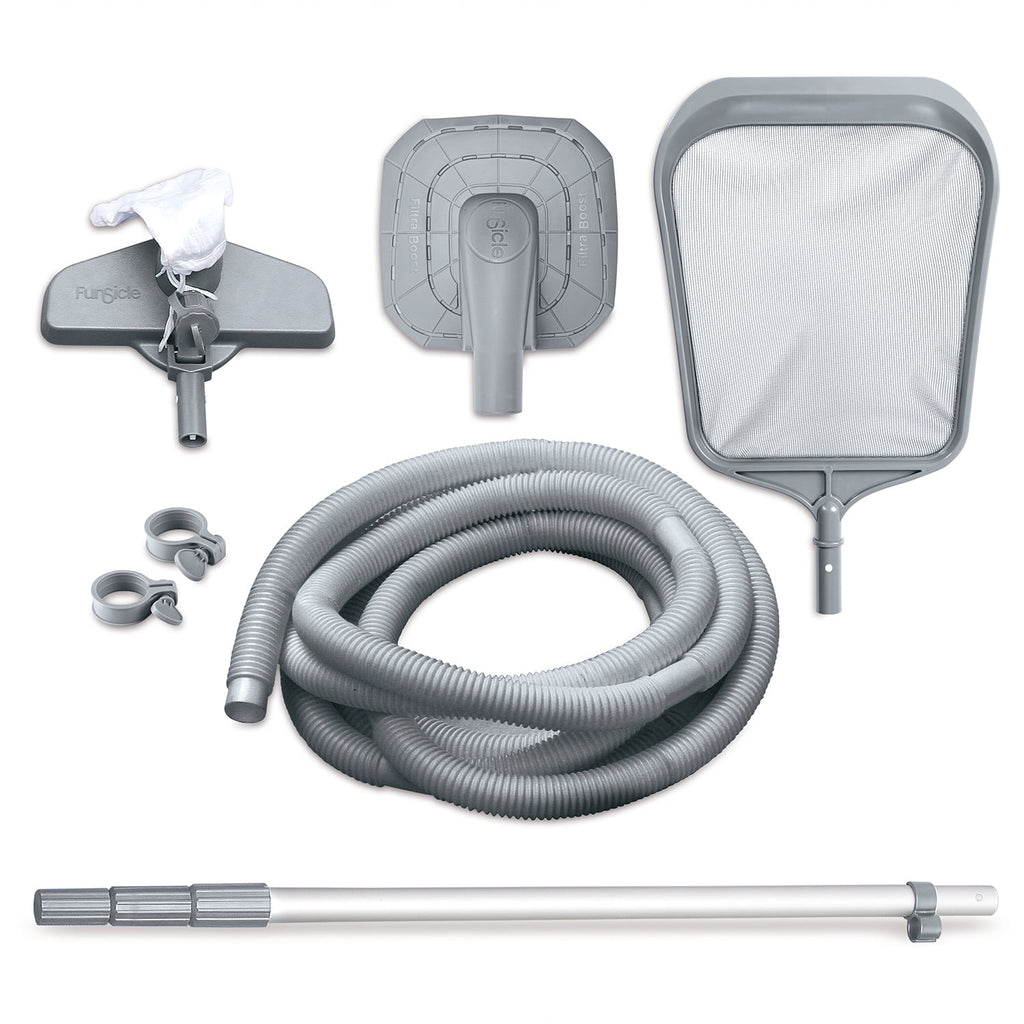 Funsicle Oasis Above Ground Metal Frame Swimming Pool Set – with FB1200S AutoSkimmer Pump, Ladder, Cover, Cloth & Deluxe Maint. Kit, 14' x 48, Round, Gray