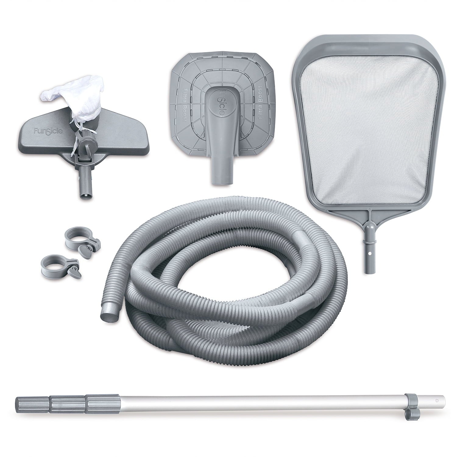 Funsicle Oasis Above Ground Metal Frame Swimming Pool Set – with FB1200S AutoSkimmer Pump, Ladder, Cover, Cloth & Deluxe Maint. Kit, 14' x 48, Round, Gray
