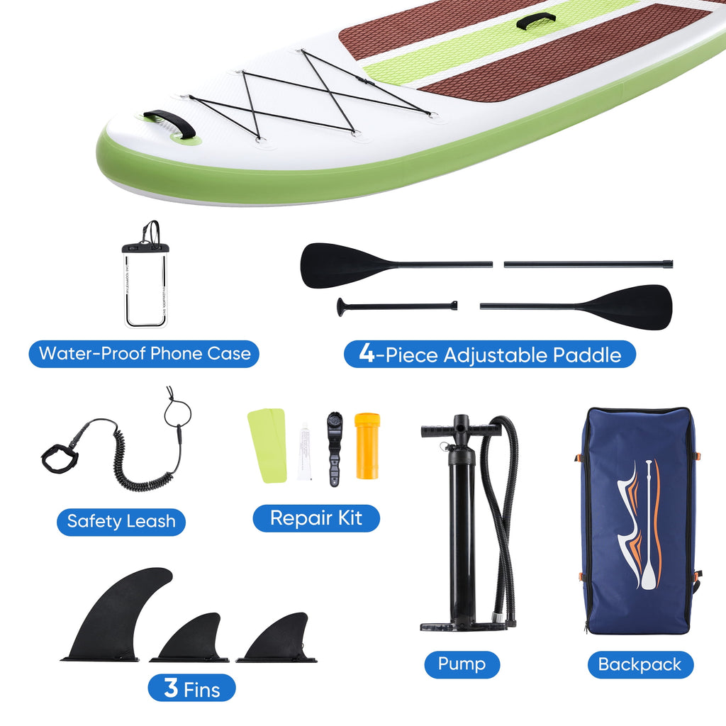 ZUNMOS 10.5ft Inflatable Stand Up Paddle Board, Non-Slip Deck, Complete SUP Accessories Set for All Skill Levels, Brown and Green