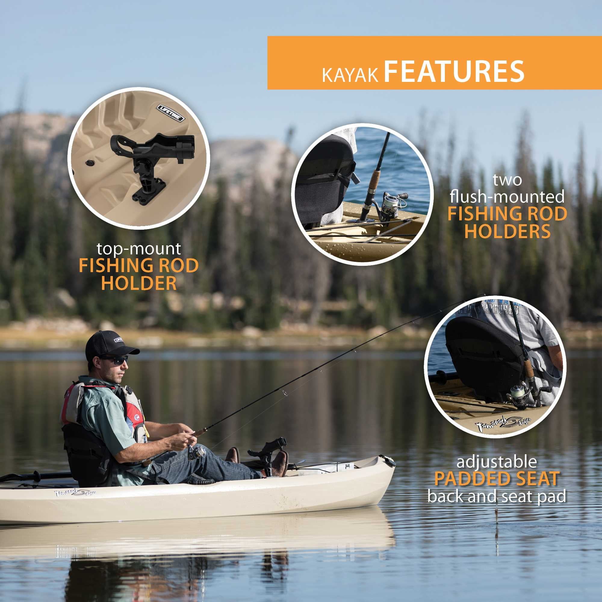 Lifetime Tamarack Angler 10 ft Sit-On-Top Fishing Kayak with Paddles, 2 Pack, Tan (90806)