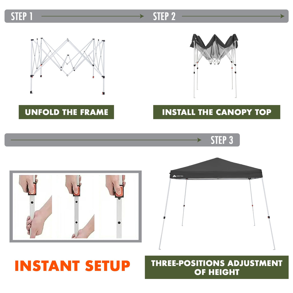 Ozark Trail 10' x 10' Instant Slant Leg Pop-up Canopy, Outdoor Shading Shelter, Black
